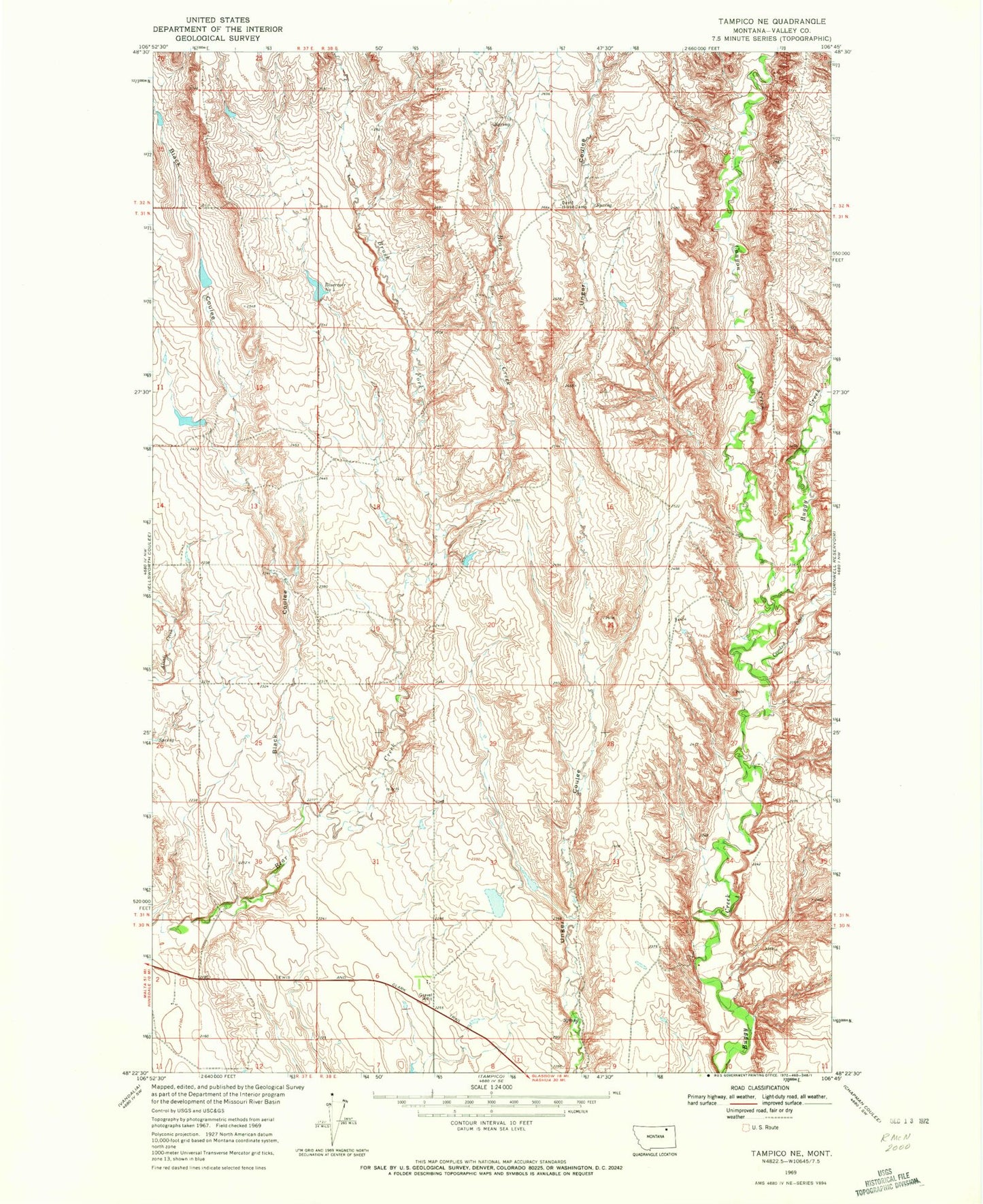 Classic USGS Tampico NE Montana 7.5'x7.5' Topo Map Image