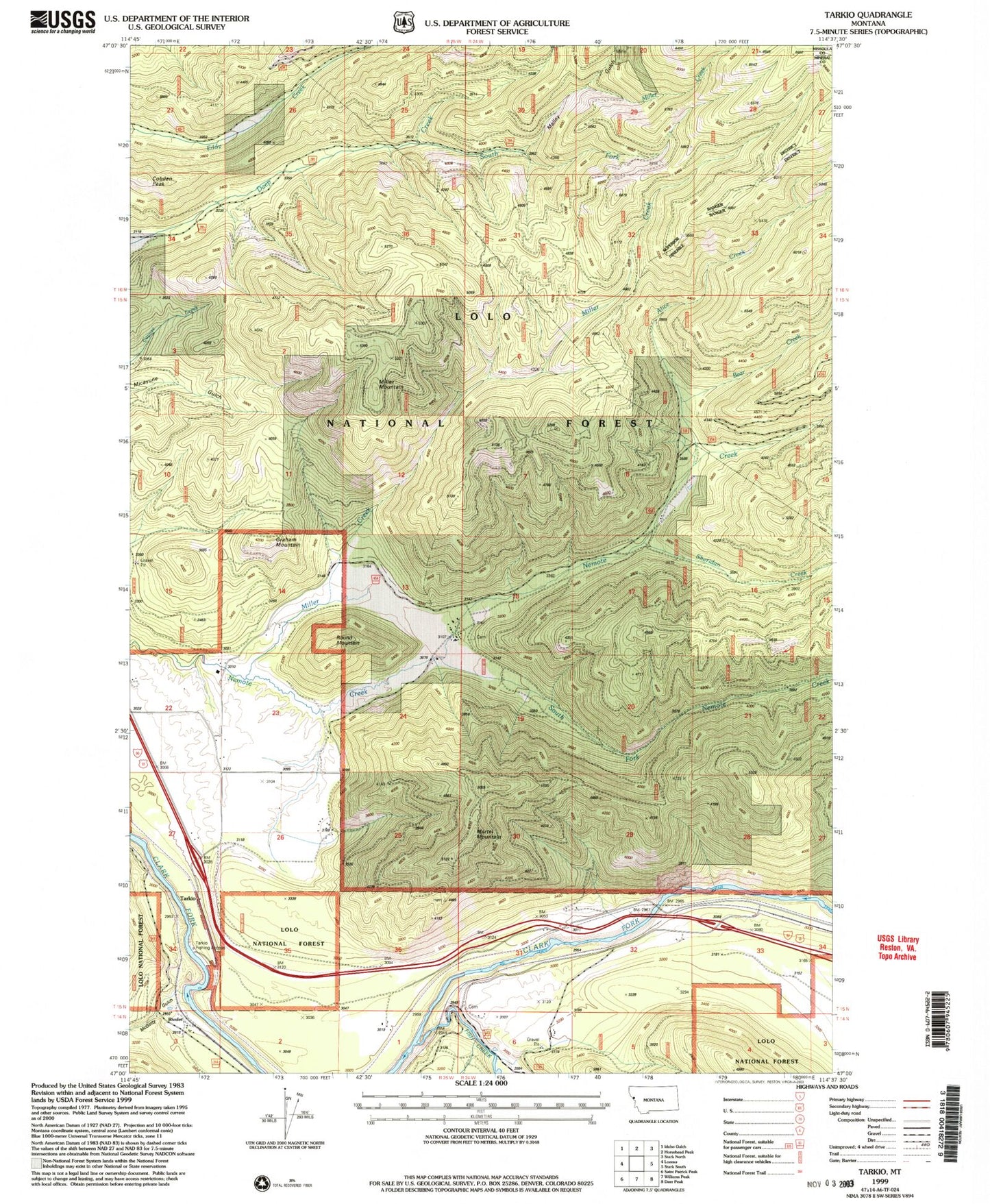 Classic USGS Tarkio Montana 7.5'x7.5' Topo Map Image