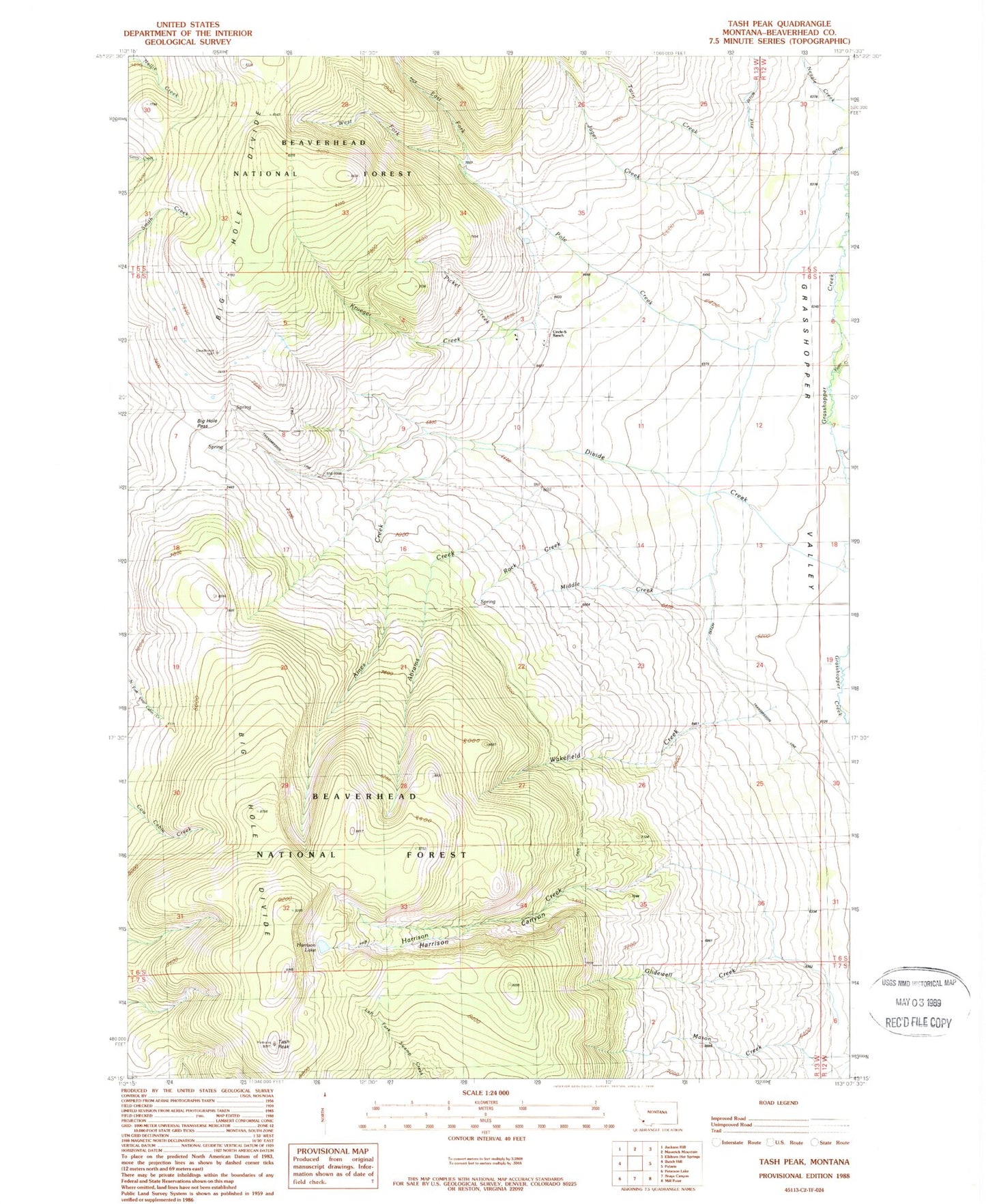 Classic USGS Tash Peak Montana 7.5'x7.5' Topo Map Image
