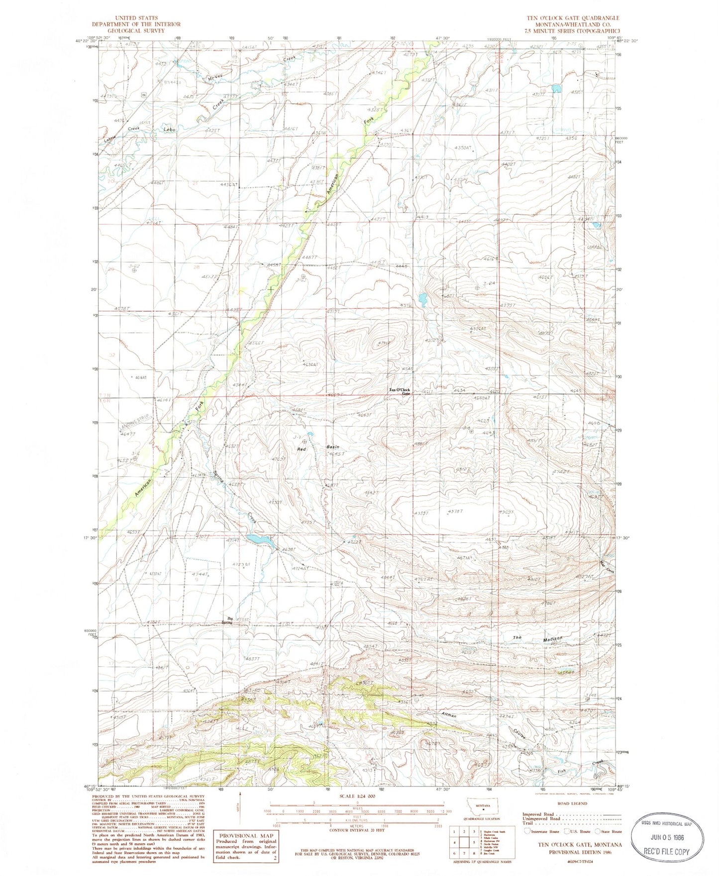 Classic USGS Ten O'Clock Gate Montana 7.5'x7.5' Topo Map Image