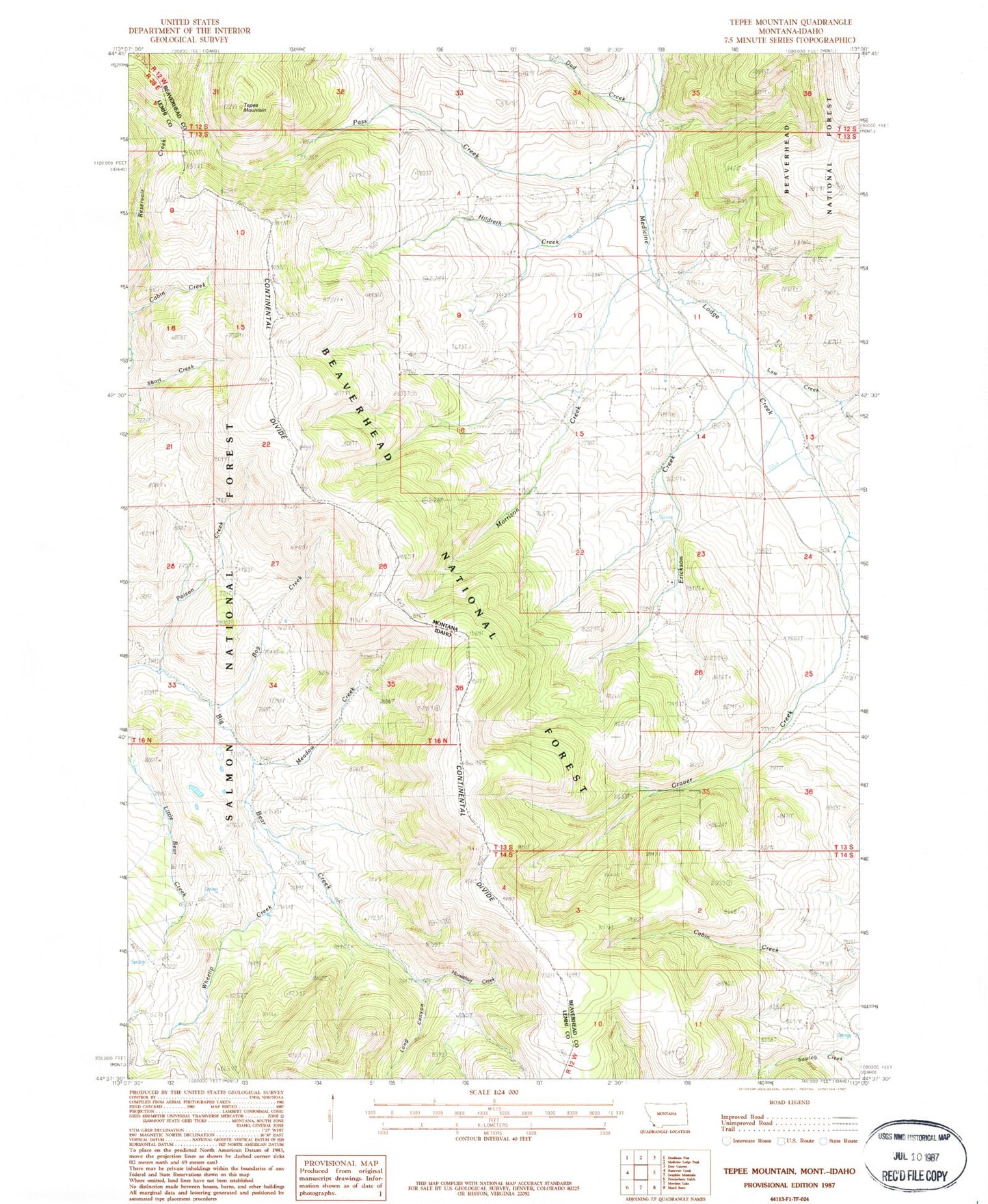 Classic USGS Tepee Mountain Montana 7.5'x7.5' Topo Map Image
