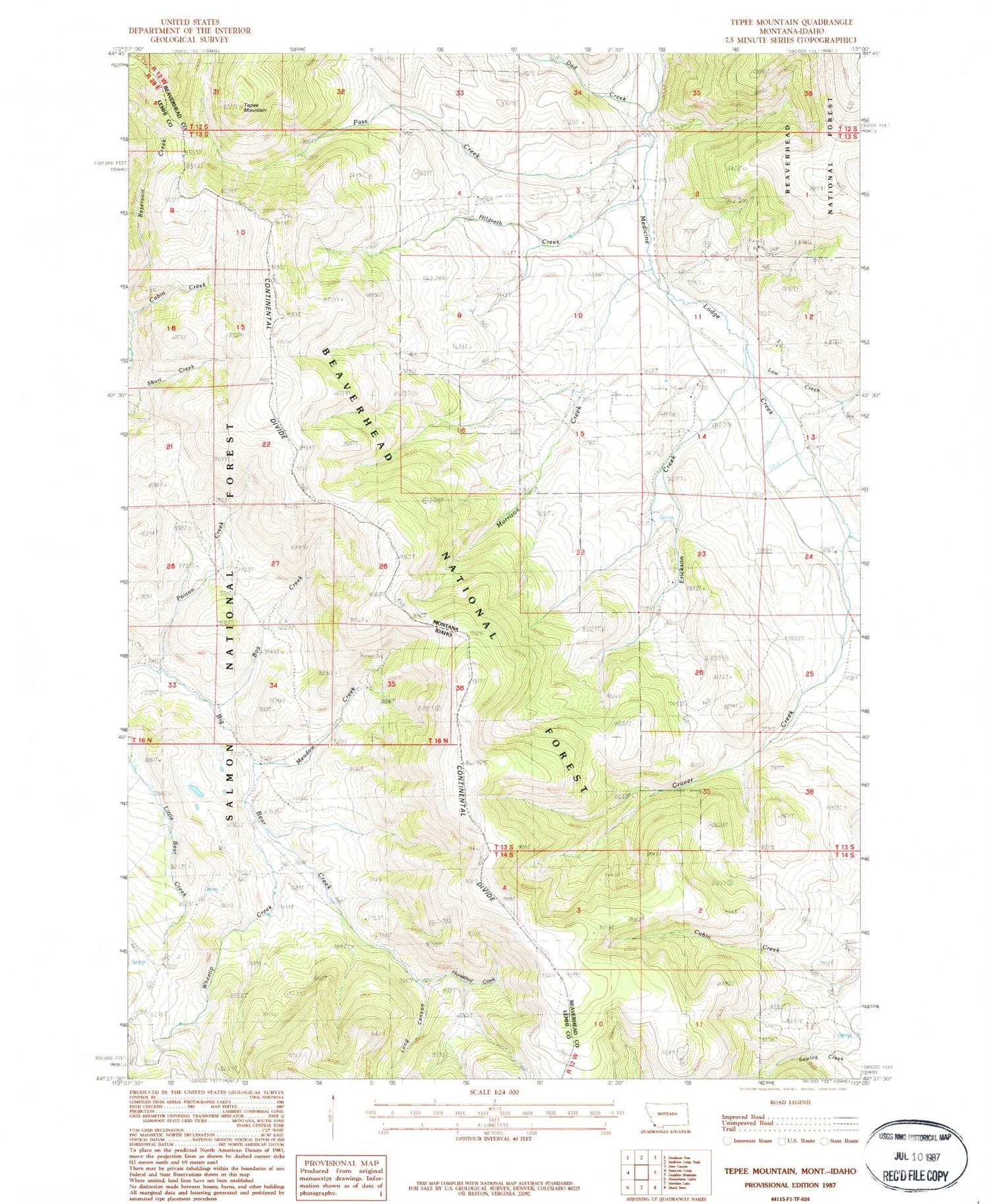 Classic USGS Tepee Mountain Montana 7.5'x7.5' Topo Map Image