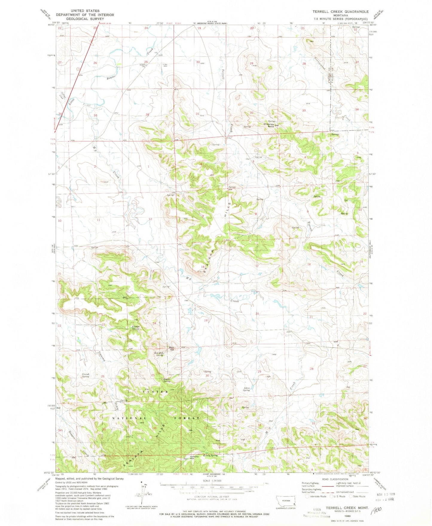 Classic USGS Terrell Creek Montana 7.5'x7.5' Topo Map Image