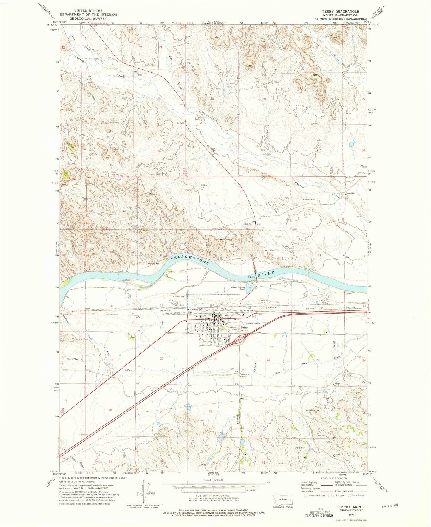 Classic USGS Terry Montana 7.5'x7.5' Topo Map Image