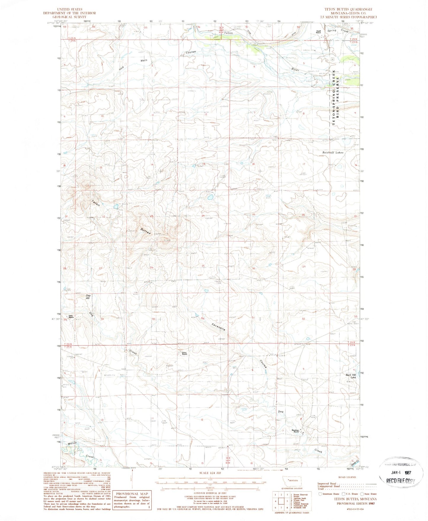 Classic USGS Teton Buttes Montana 7.5'x7.5' Topo Map Image