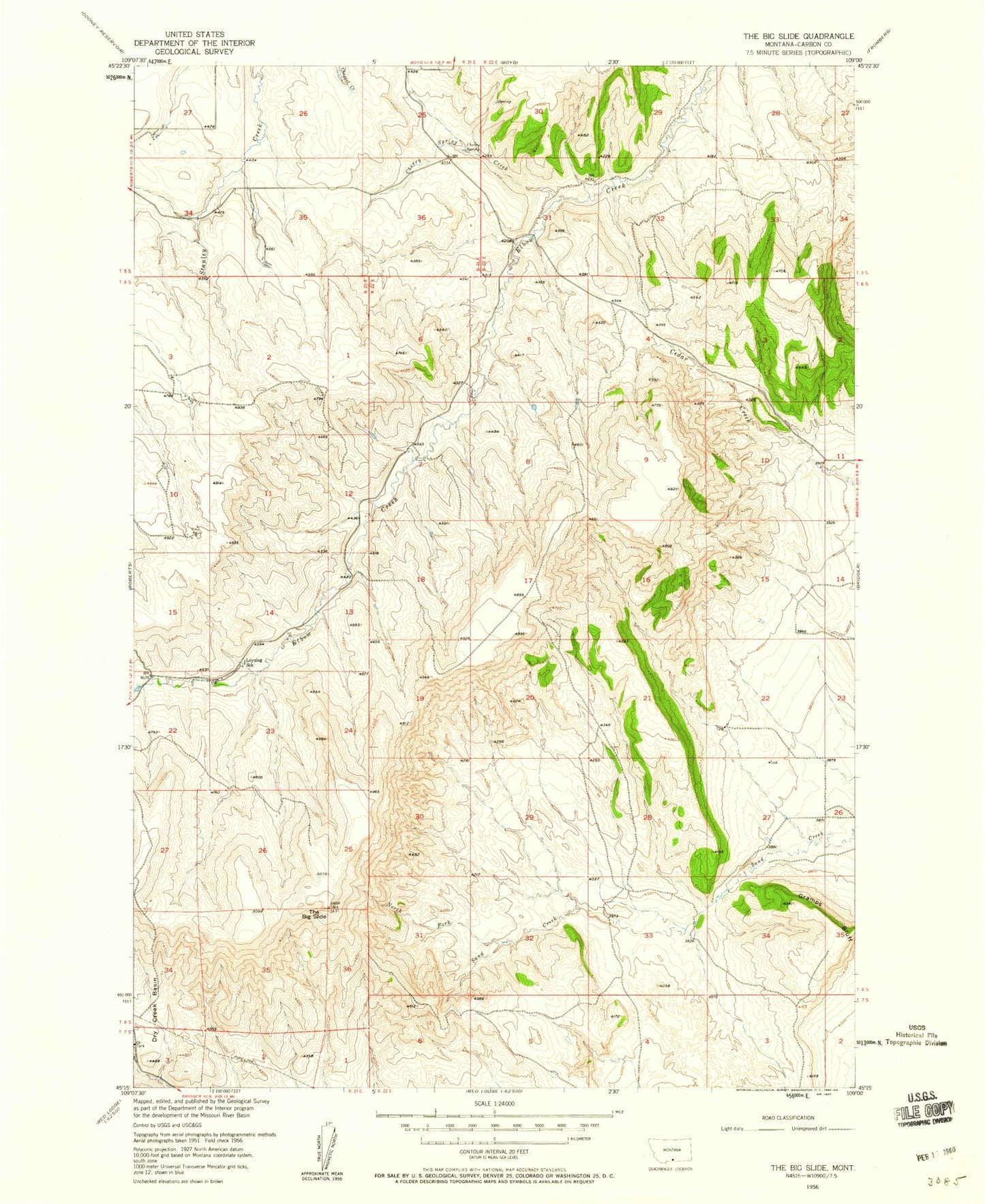 Classic USGS The Big Slide Montana 7.5'x7.5' Topo Map Image