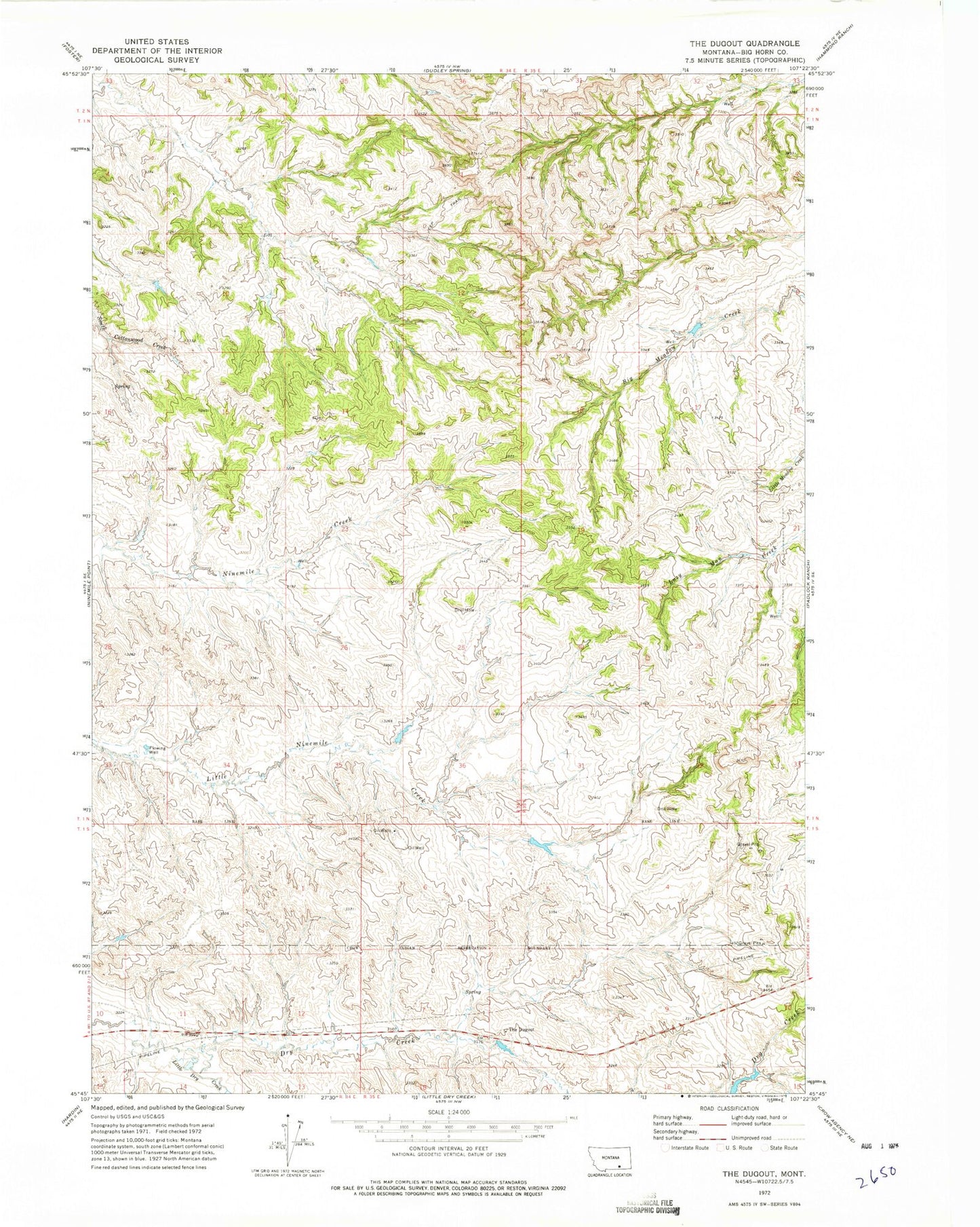Classic USGS The Dugout Montana 7.5'x7.5' Topo Map Image
