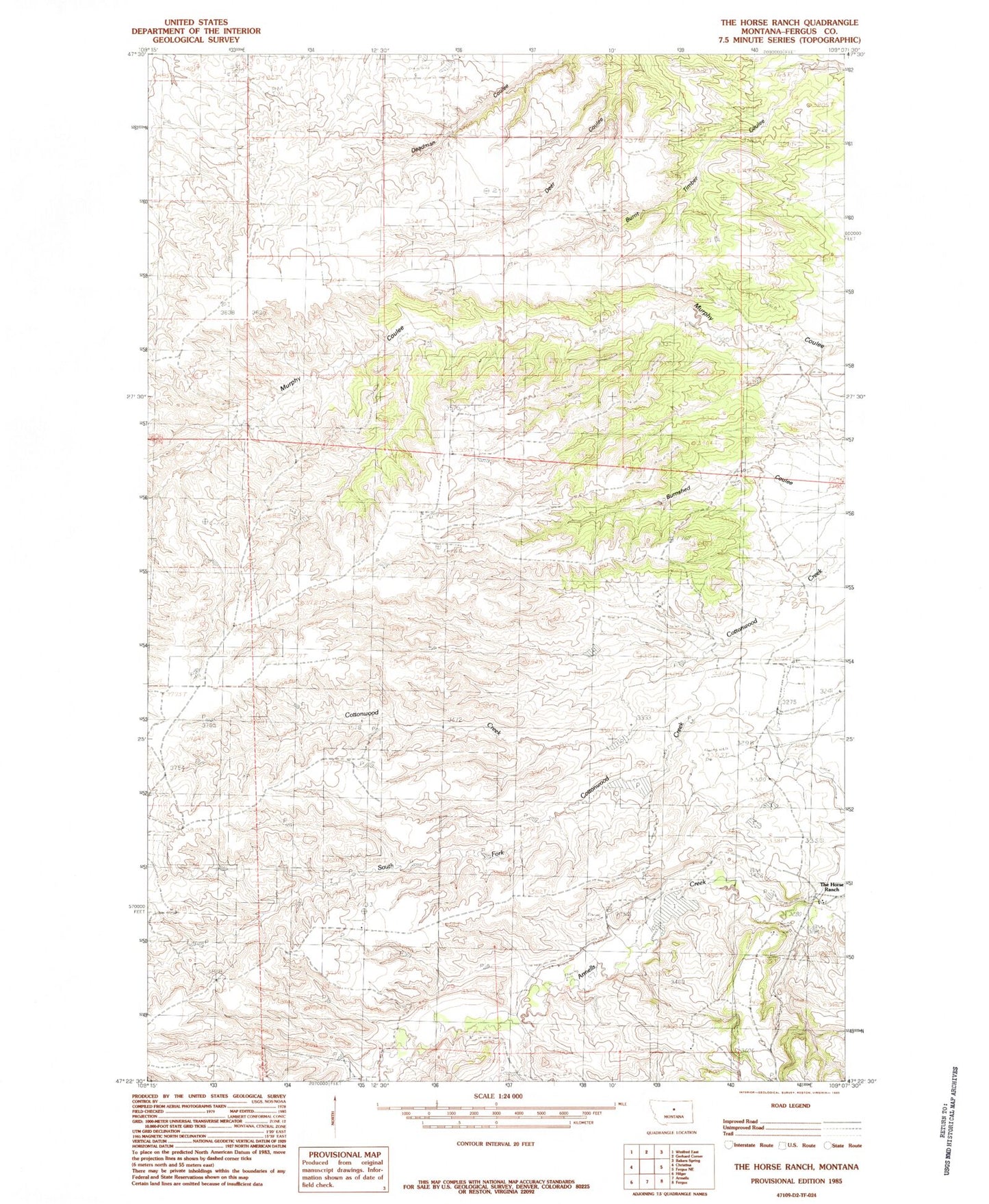 Classic USGS The Horse Ranch Montana 7.5'x7.5' Topo Map Image
