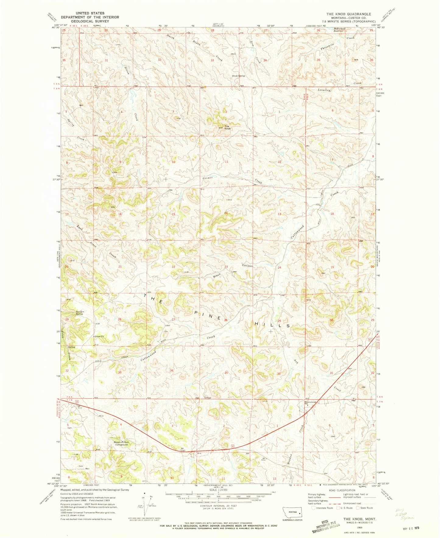 Classic USGS The Knob Montana 7.5'x7.5' Topo Map Image