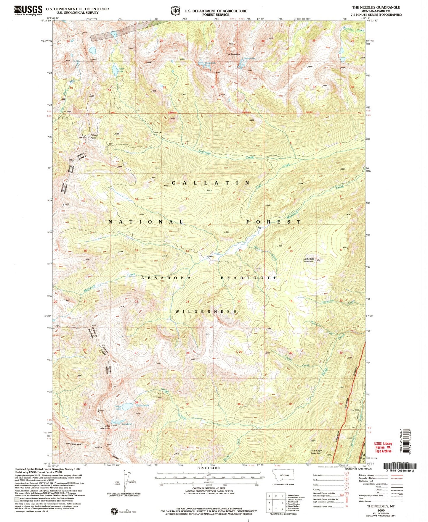 Classic USGS The Needles Montana 7.5'x7.5' Topo Map Image