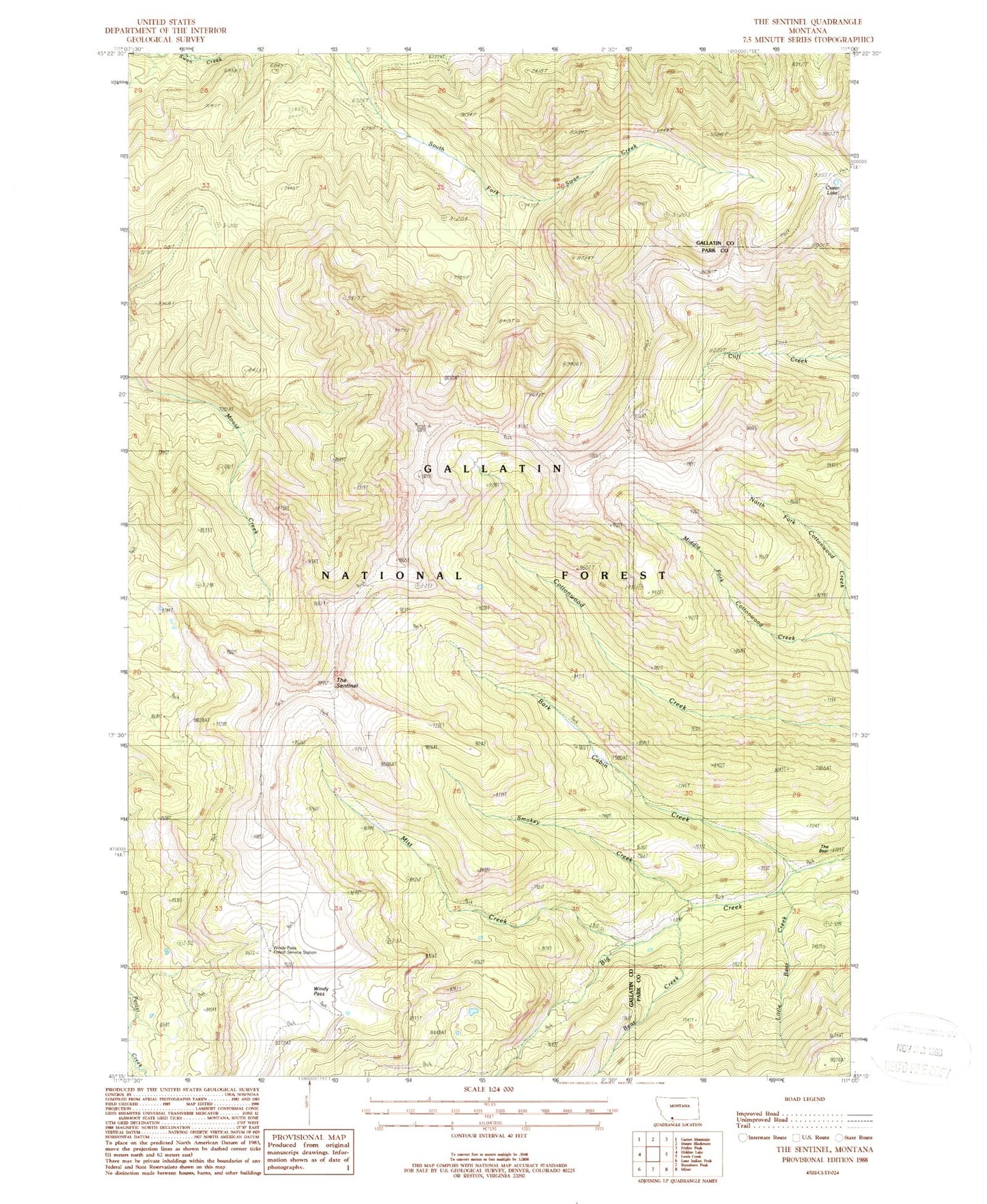 Classic USGS The Sentinel Montana 7.5'x7.5' Topo Map Image