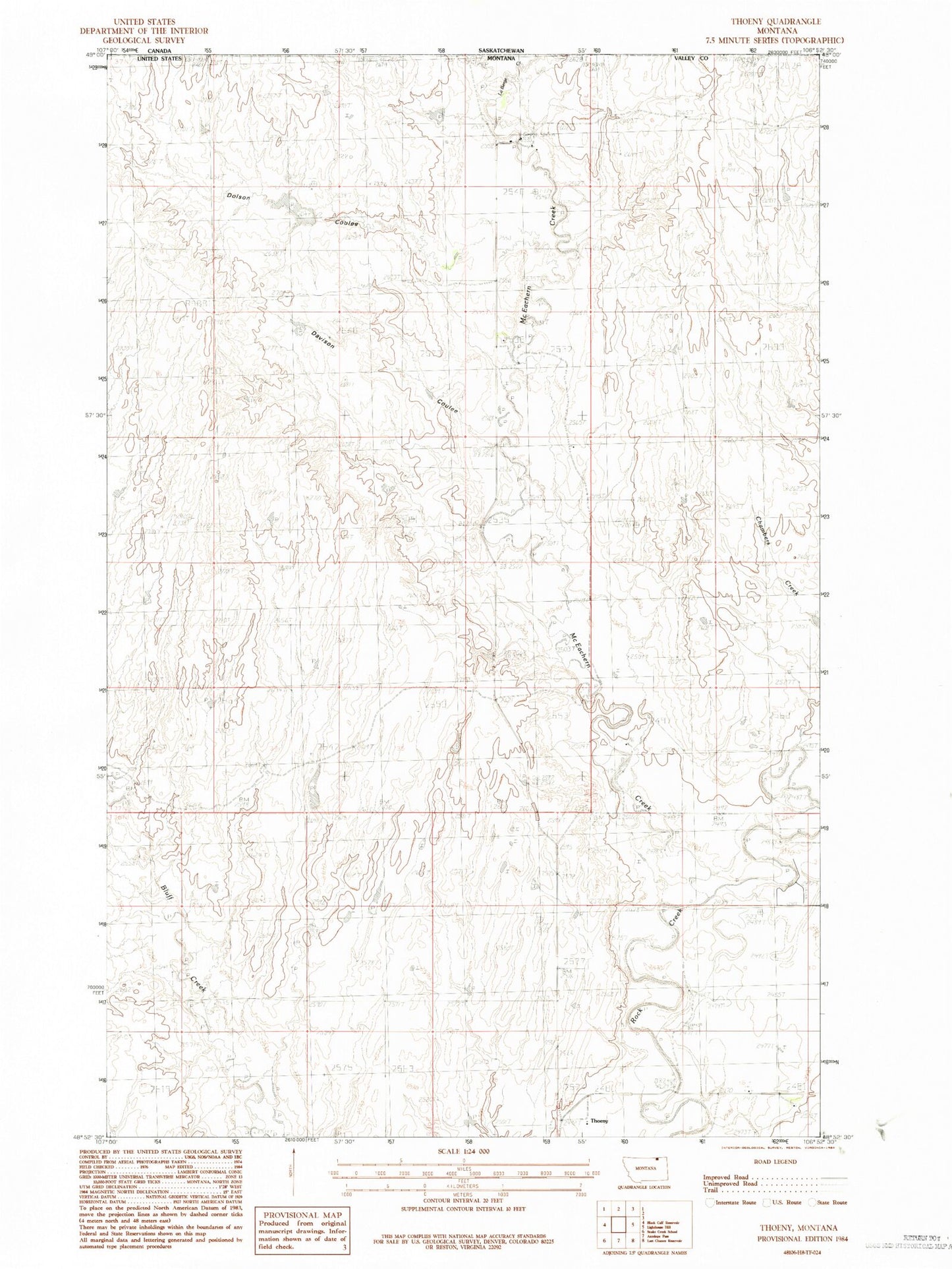 Classic USGS Thoeny Montana 7.5'x7.5' Topo Map Image