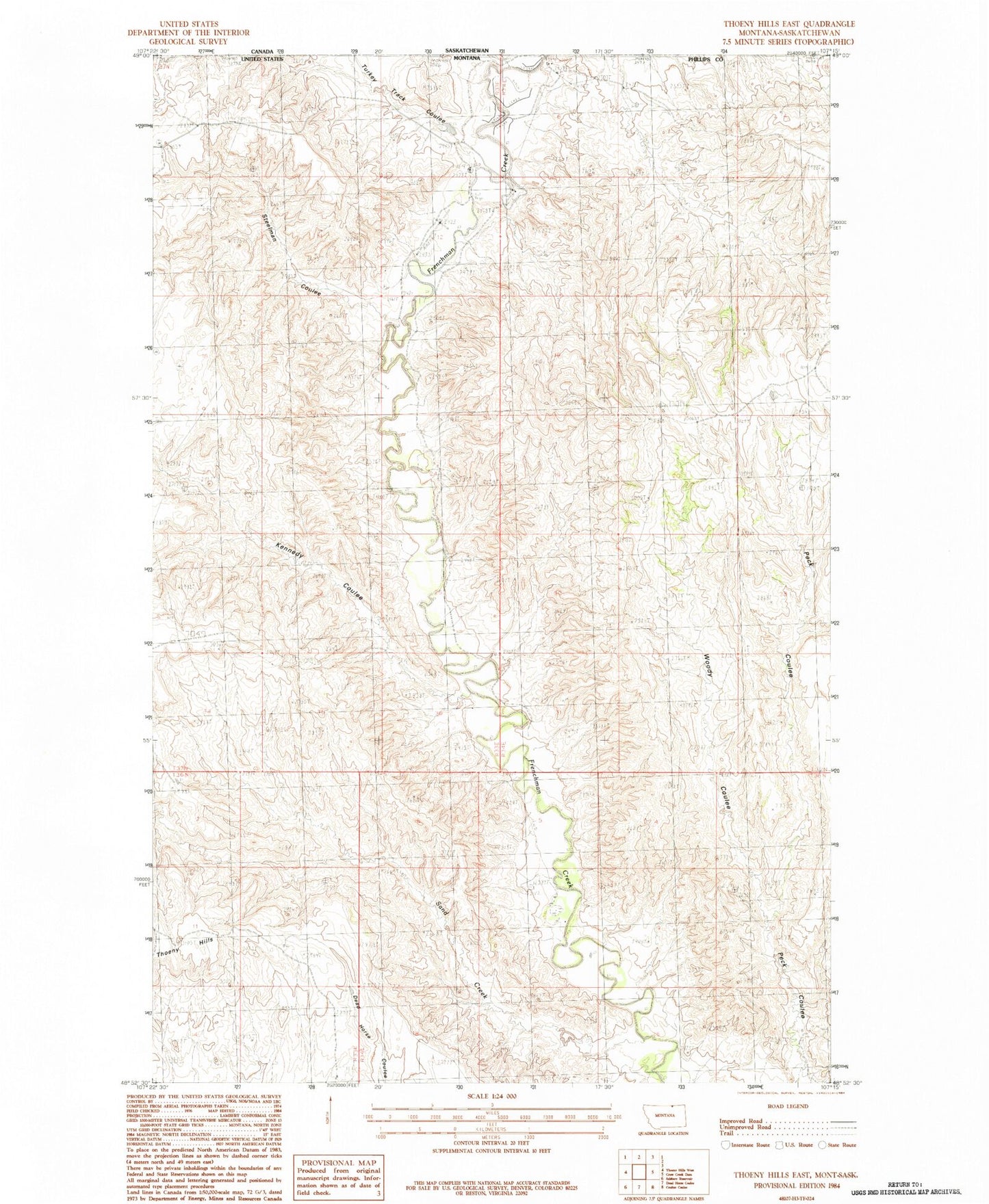 Classic USGS Thoeny Hills East Montana 7.5'x7.5' Topo Map Image