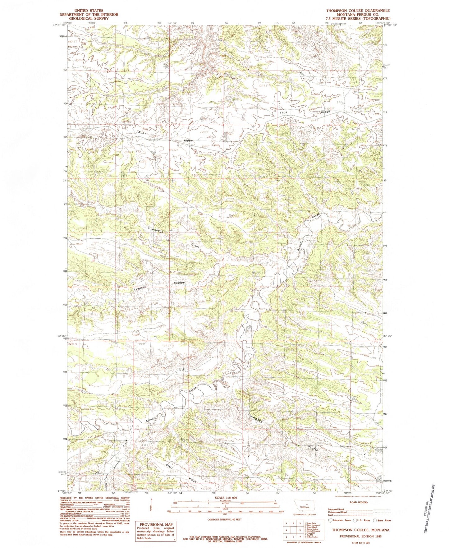 Classic USGS Thompson Coulee Montana 7.5'x7.5' Topo Map Image