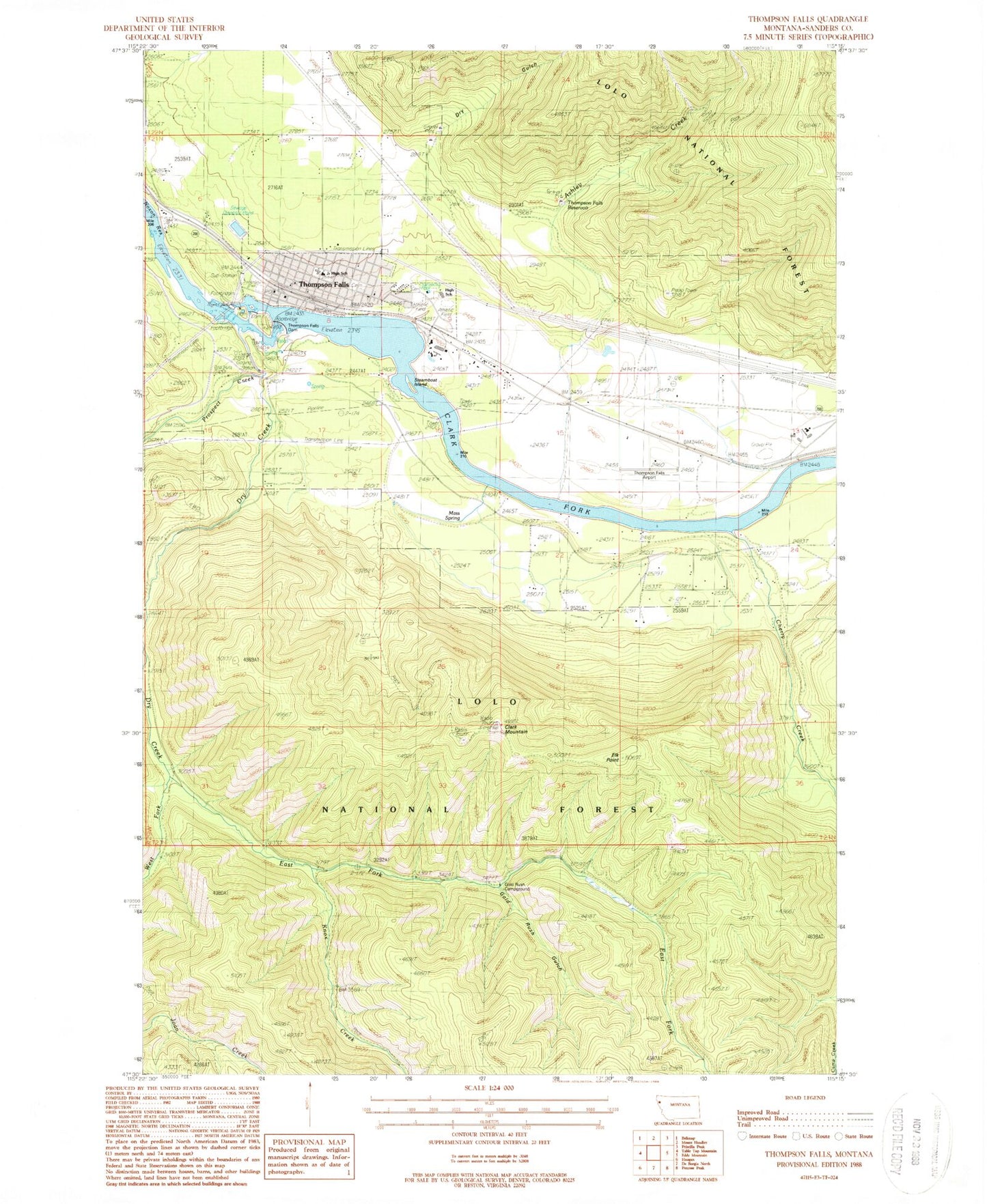 Classic USGS Thompson Falls Montana 7.5'x7.5' Topo Map Image