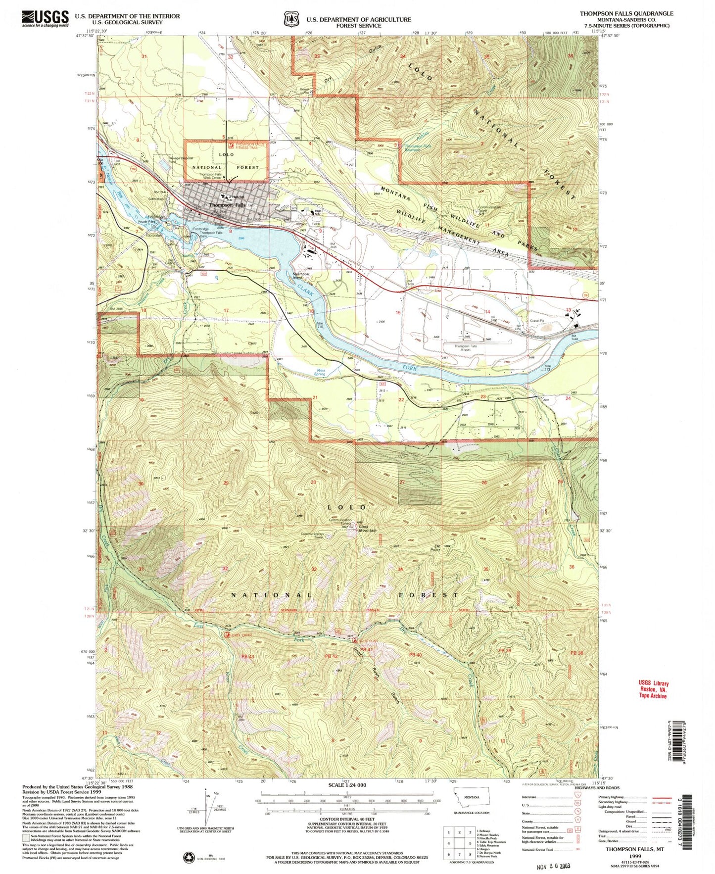 Classic USGS Thompson Falls Montana 7.5'x7.5' Topo Map Image