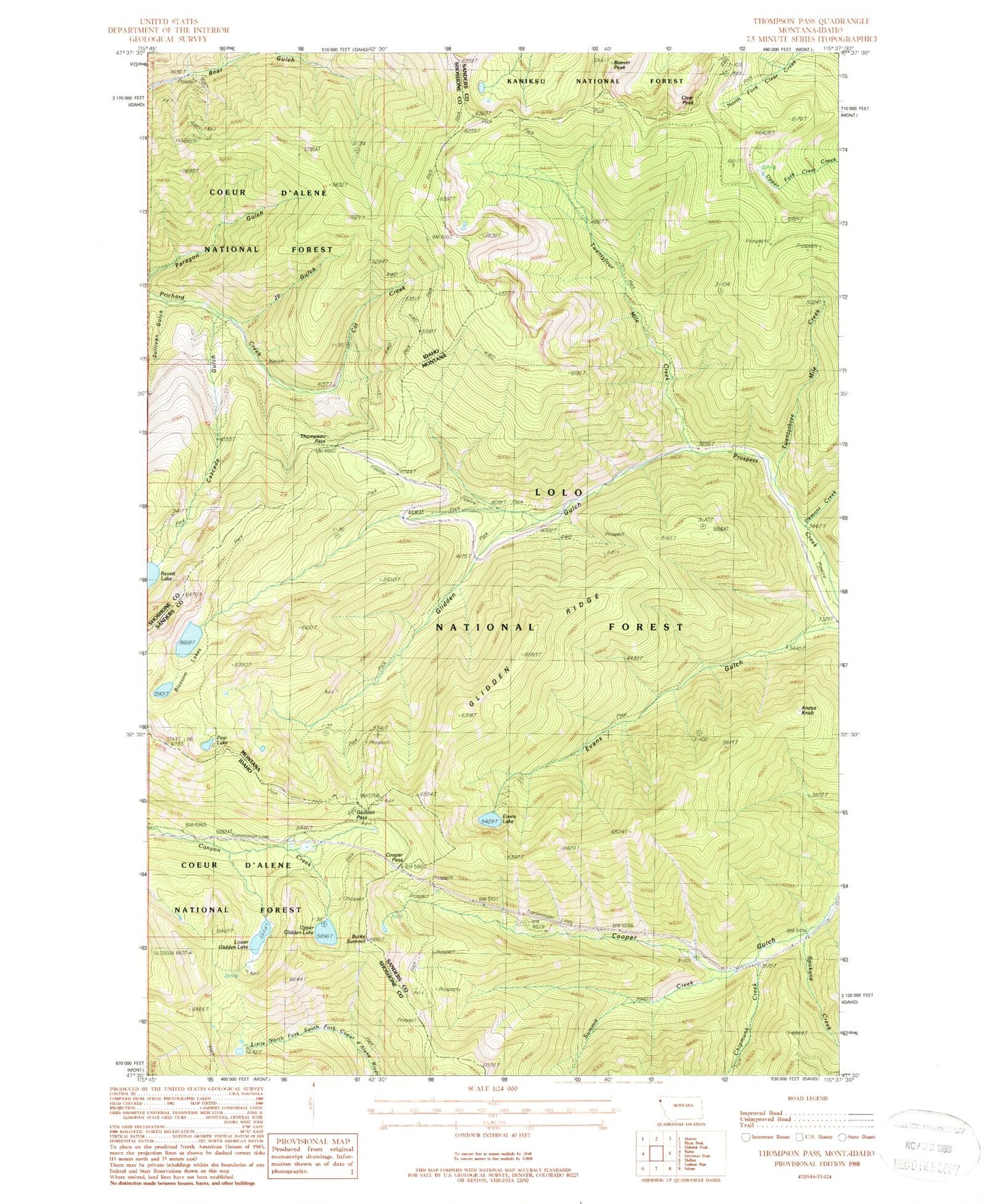Classic USGS Thompson Pass Montana 7.5'x7.5' Topo Map Image