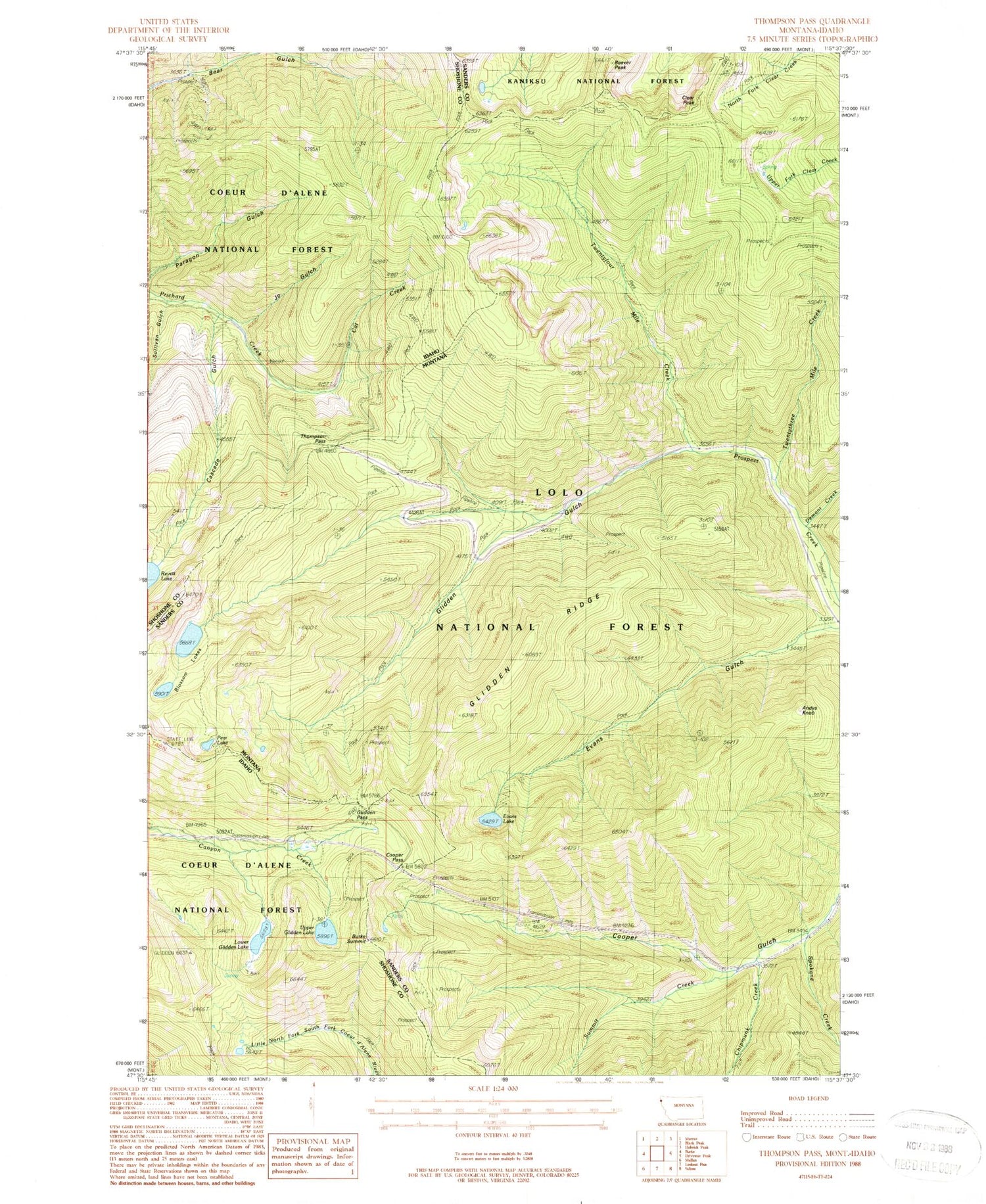 Classic USGS Thompson Pass Montana 7.5'x7.5' Topo Map Image