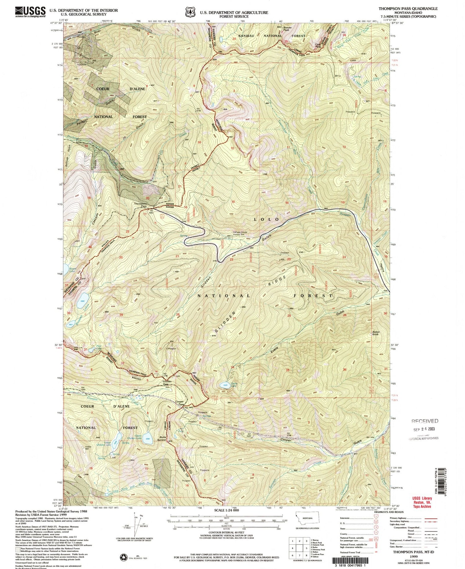 Classic USGS Thompson Pass Montana 7.5'x7.5' Topo Map Image
