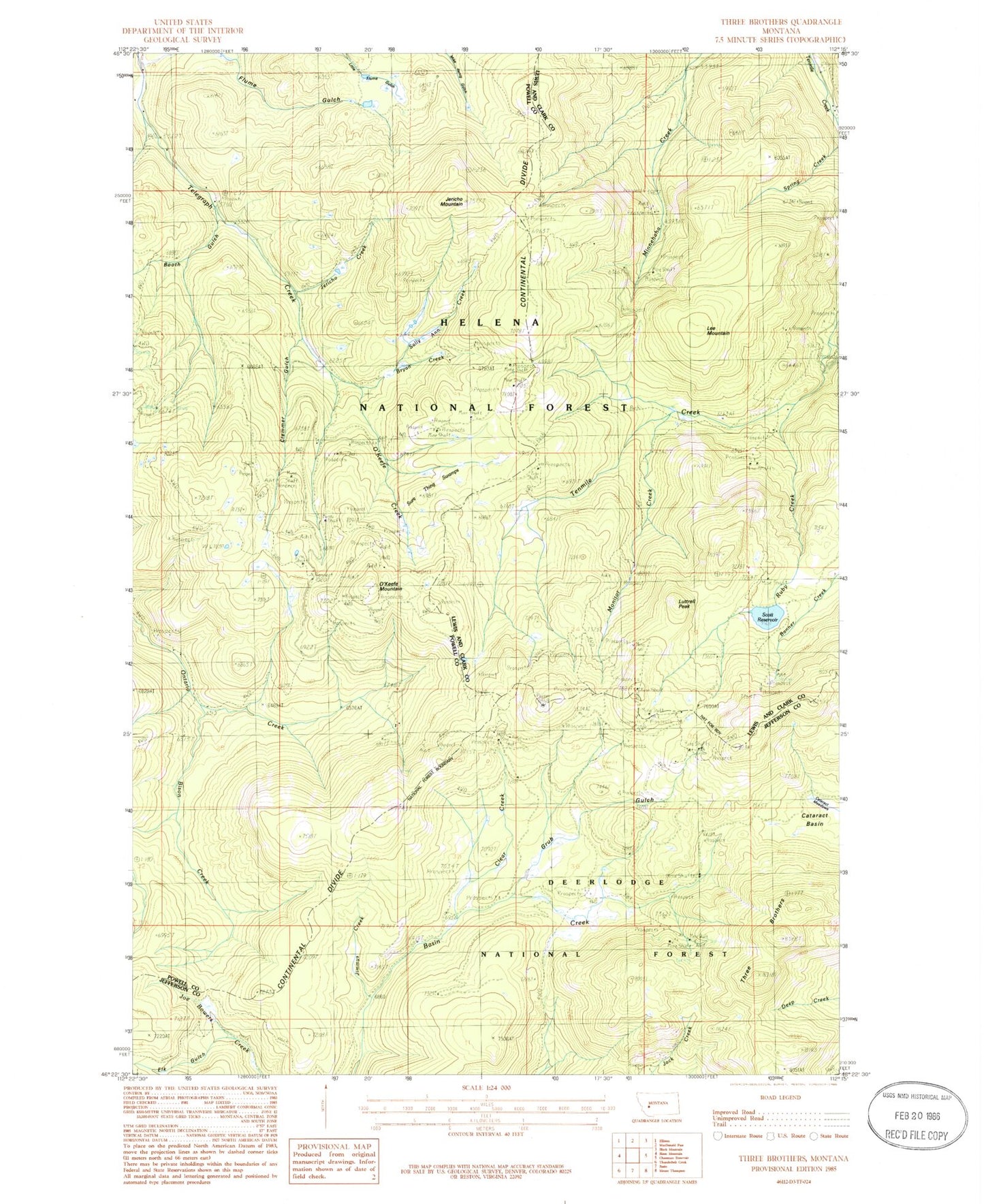 Classic USGS Three Brothers Montana 7.5'x7.5' Topo Map Image