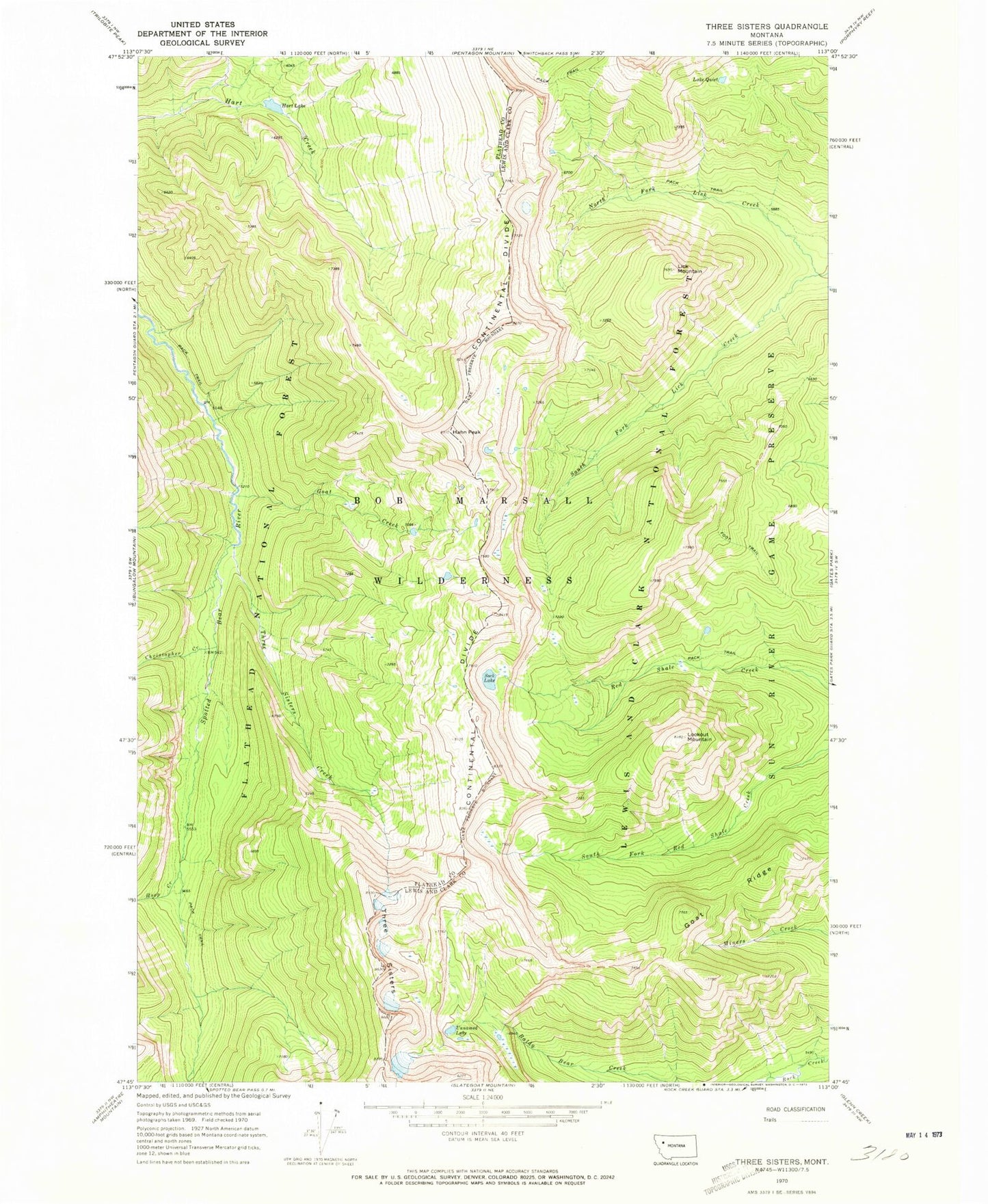 Classic USGS Three Sisters Montana 7.5'x7.5' Topo Map Image