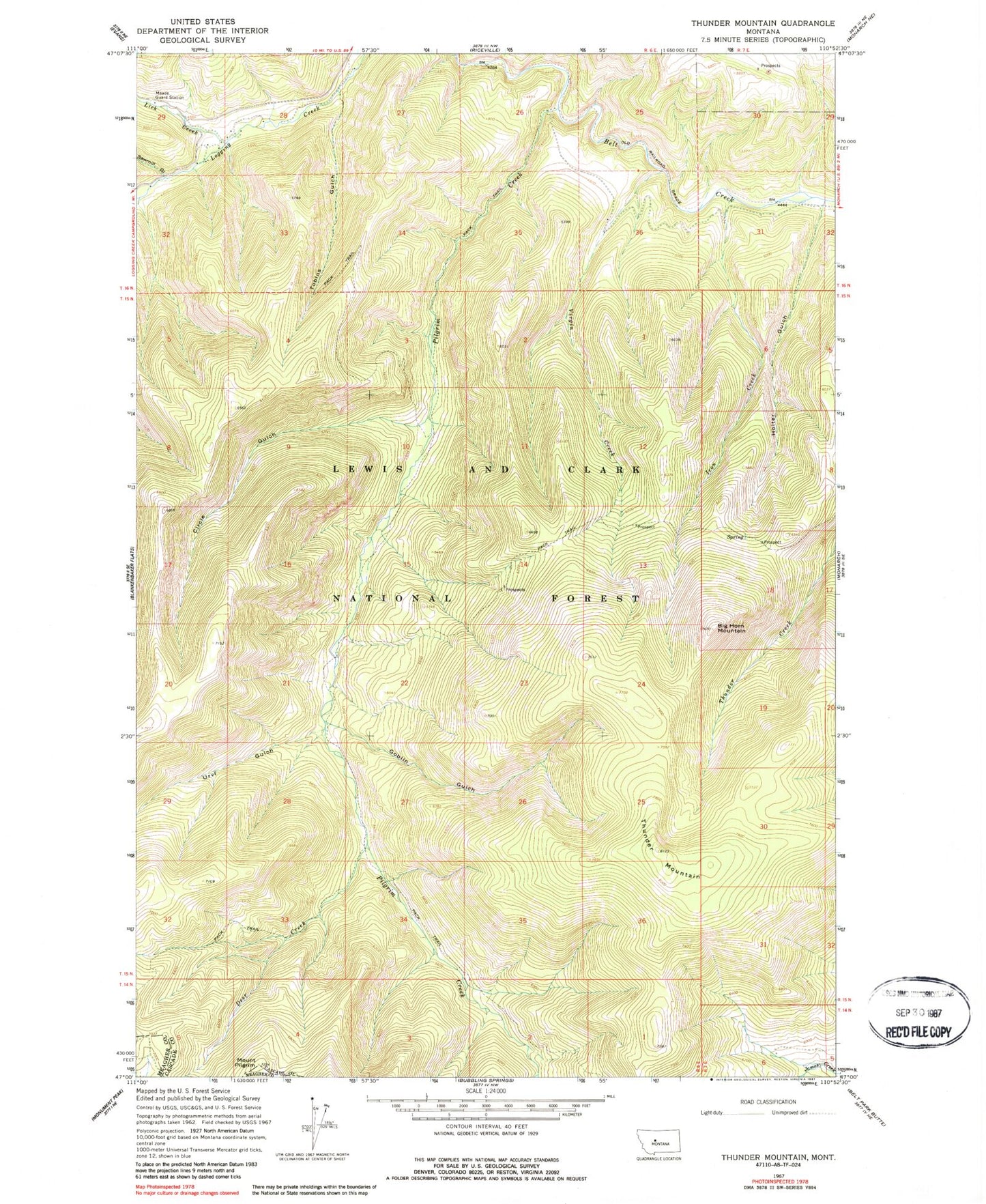 Classic USGS Thunder Mountain Montana 7.5'x7.5' Topo Map Image