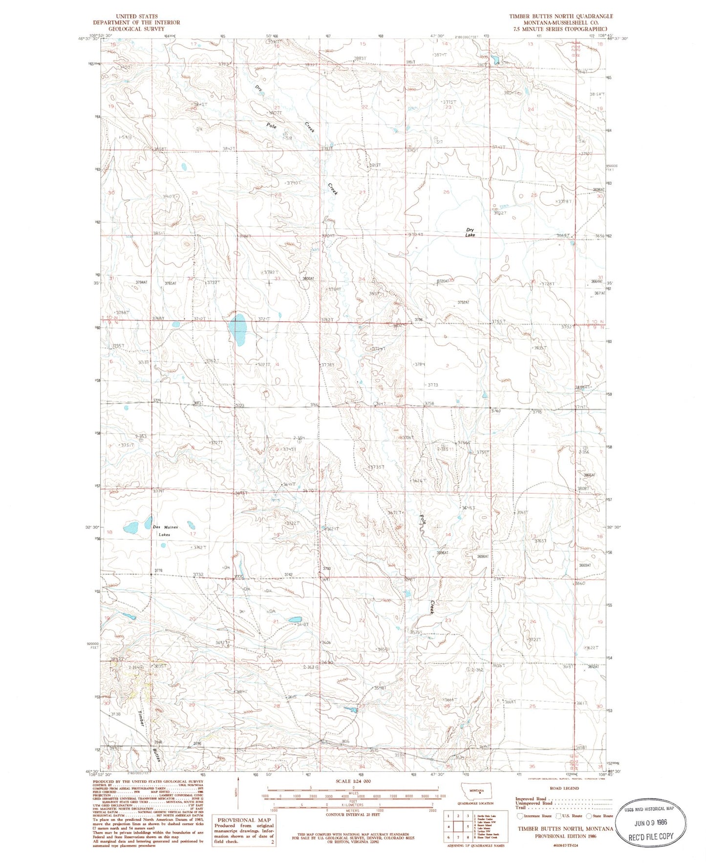 Classic USGS Timber Buttes North Montana 7.5'x7.5' Topo Map Image