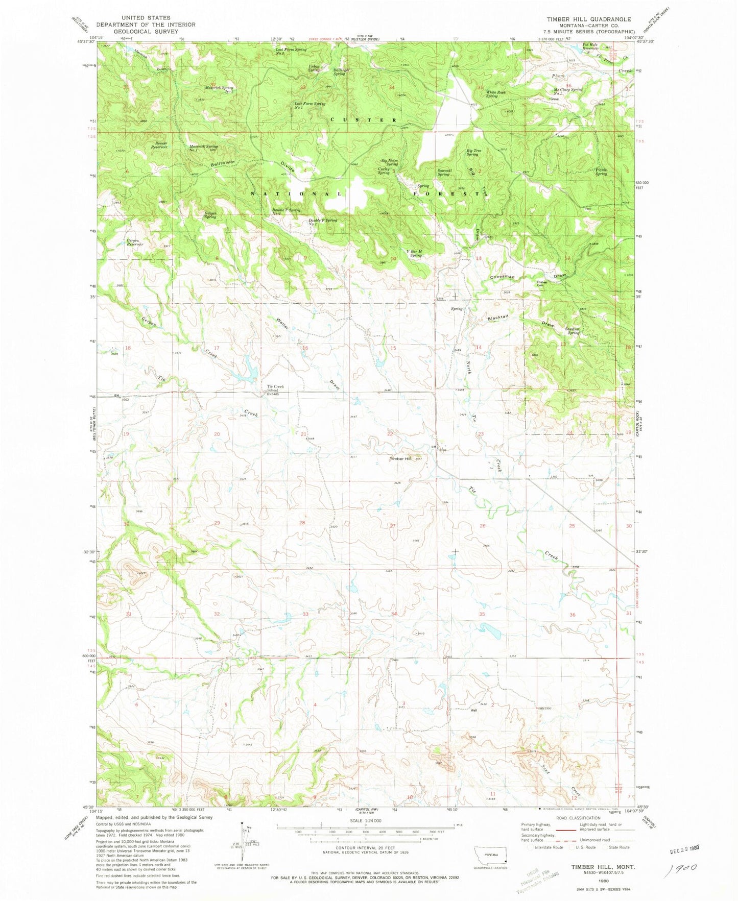 Classic USGS Timber Hill Montana 7.5'x7.5' Topo Map Image