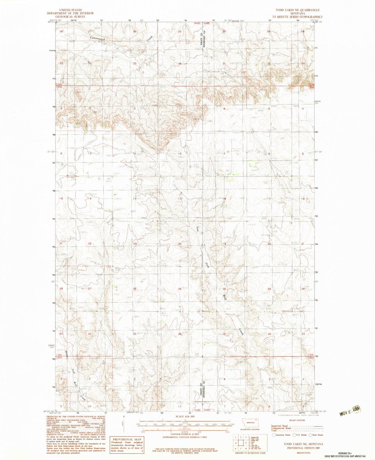 Classic USGS Todd Lakes NE Montana 7.5'x7.5' Topo Map Image