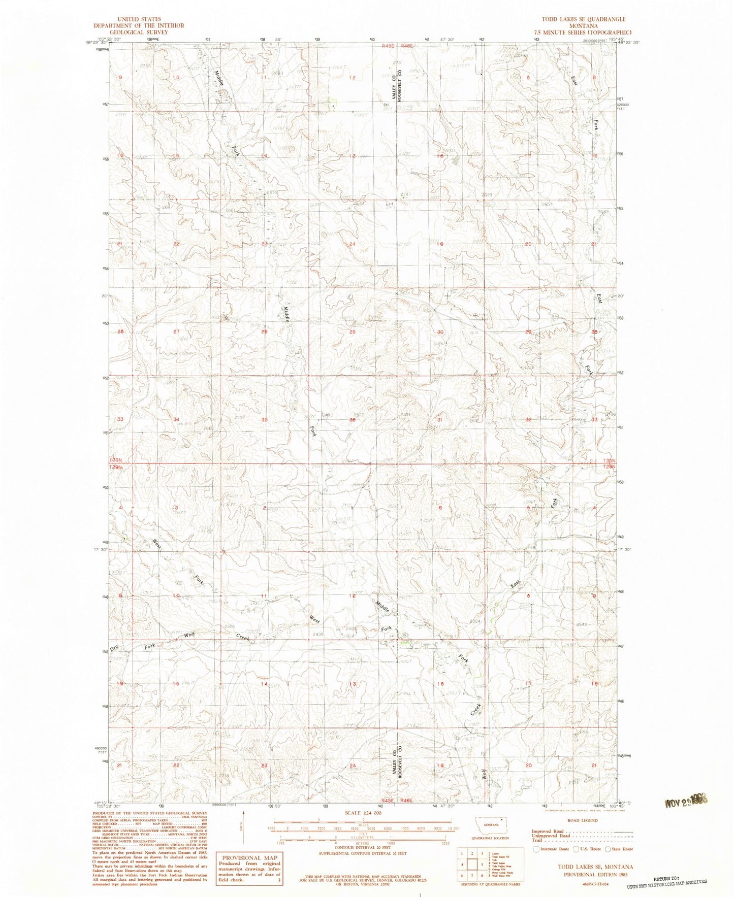 Classic USGS Todd Lakes SE Montana 7.5'x7.5' Topo Map Image