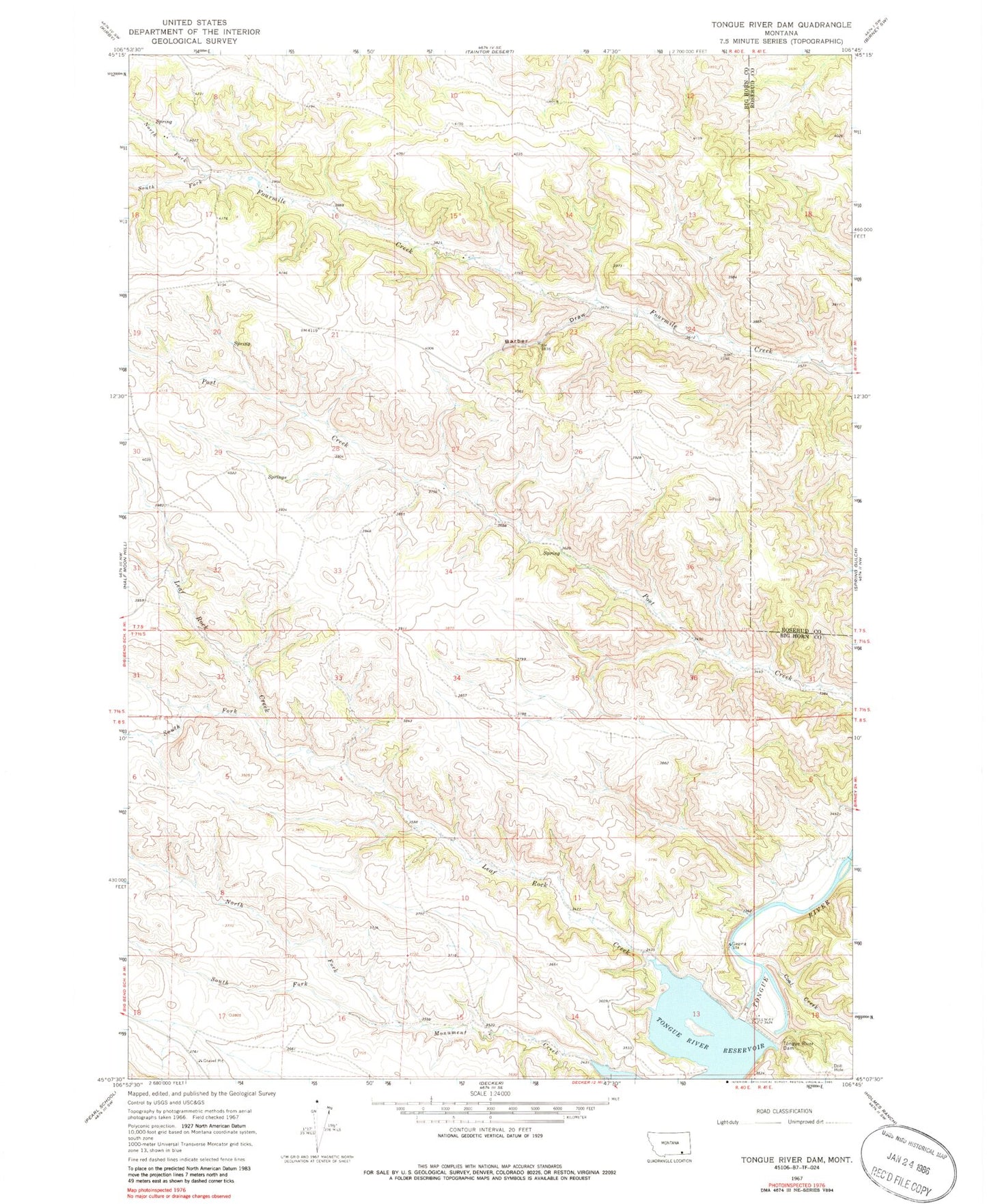 Classic USGS Tongue River Dam Montana 7.5'x7.5' Topo Map Image