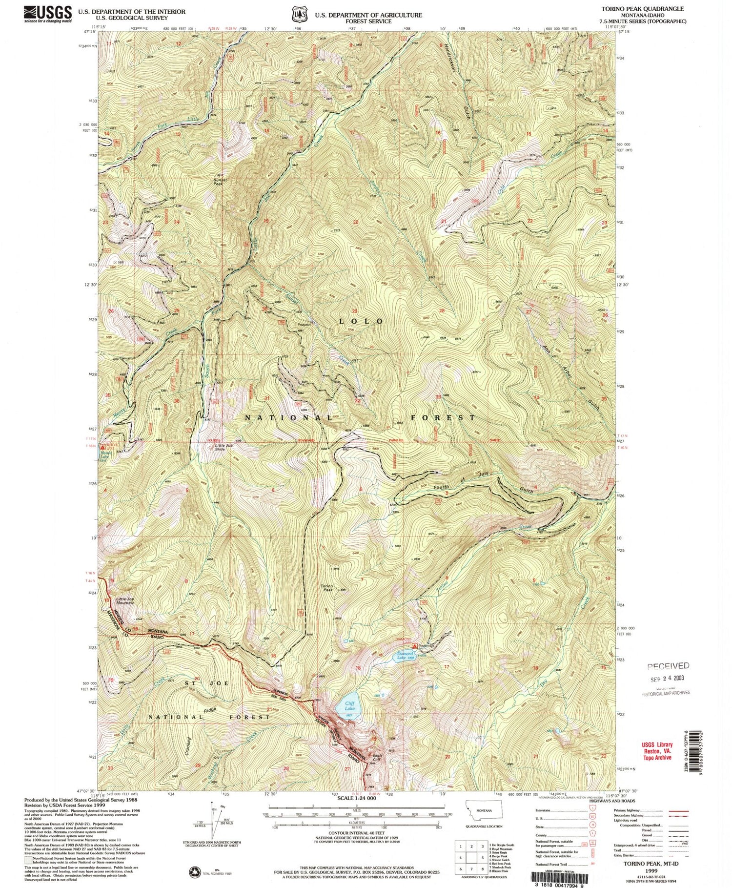 Classic USGS Torino Peak Montana 7.5'x7.5' Topo Map Image