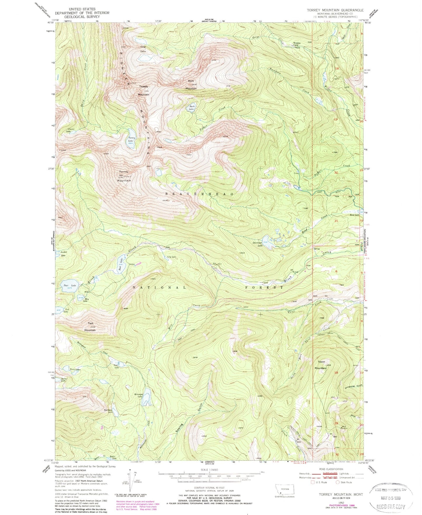 Classic USGS Torrey Mountain Montana 7.5'x7.5' Topo Map Image