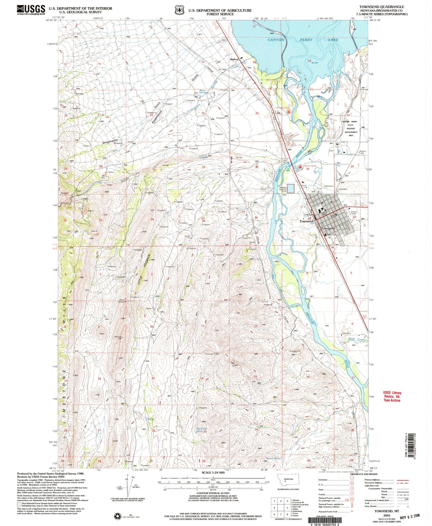 Classic USGS Townsend Montana 7.5'x7.5' Topo Map Image