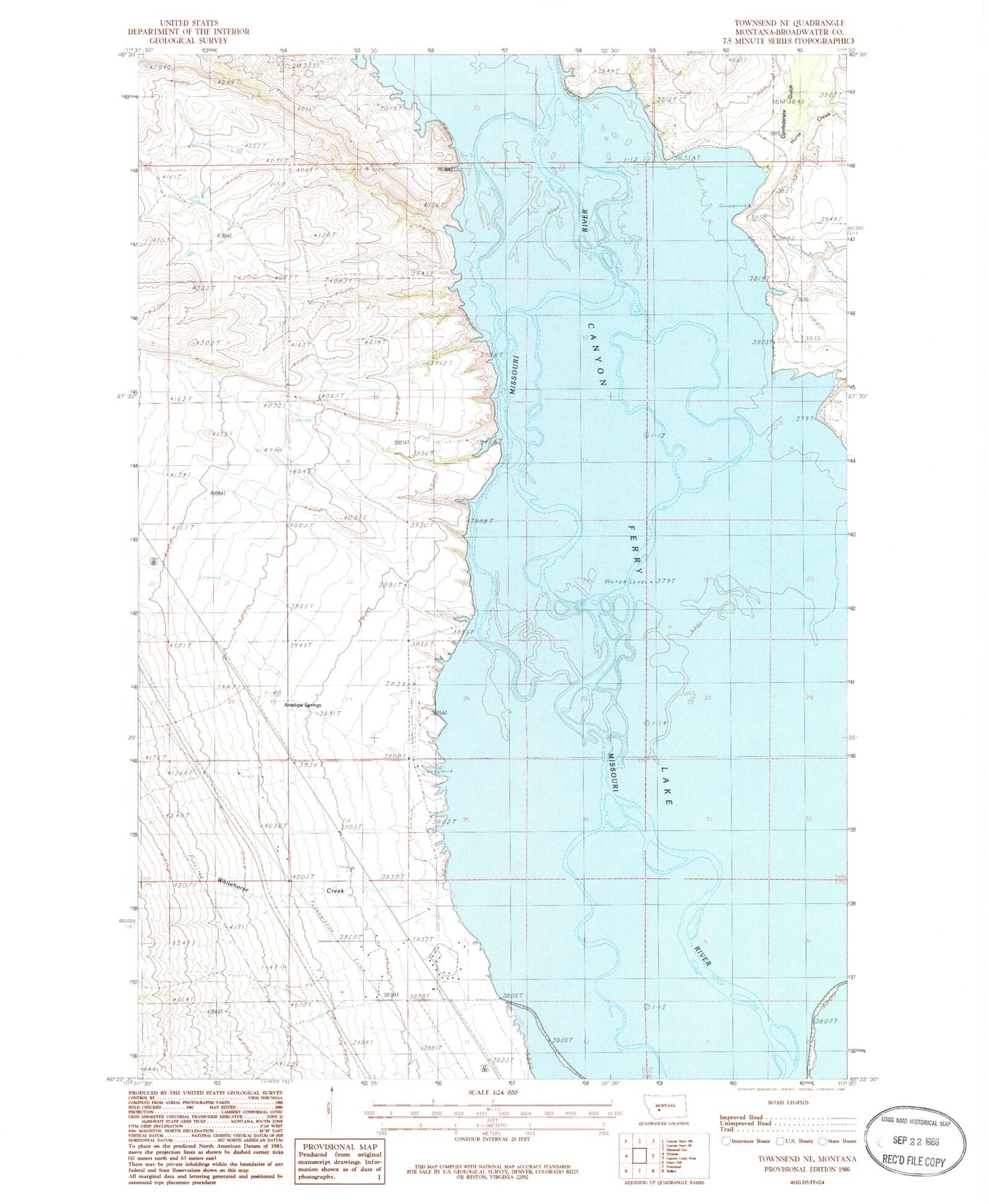 Classic USGS Townsend NE Montana 7.5'x7.5' Topo Map Image