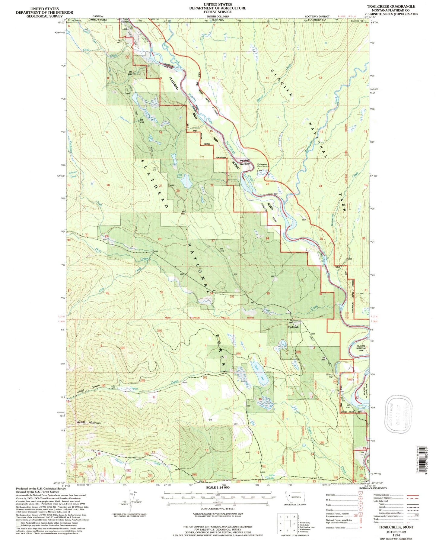 Classic USGS Trailcreek Montana 7.5'x7.5' Topo Map Image