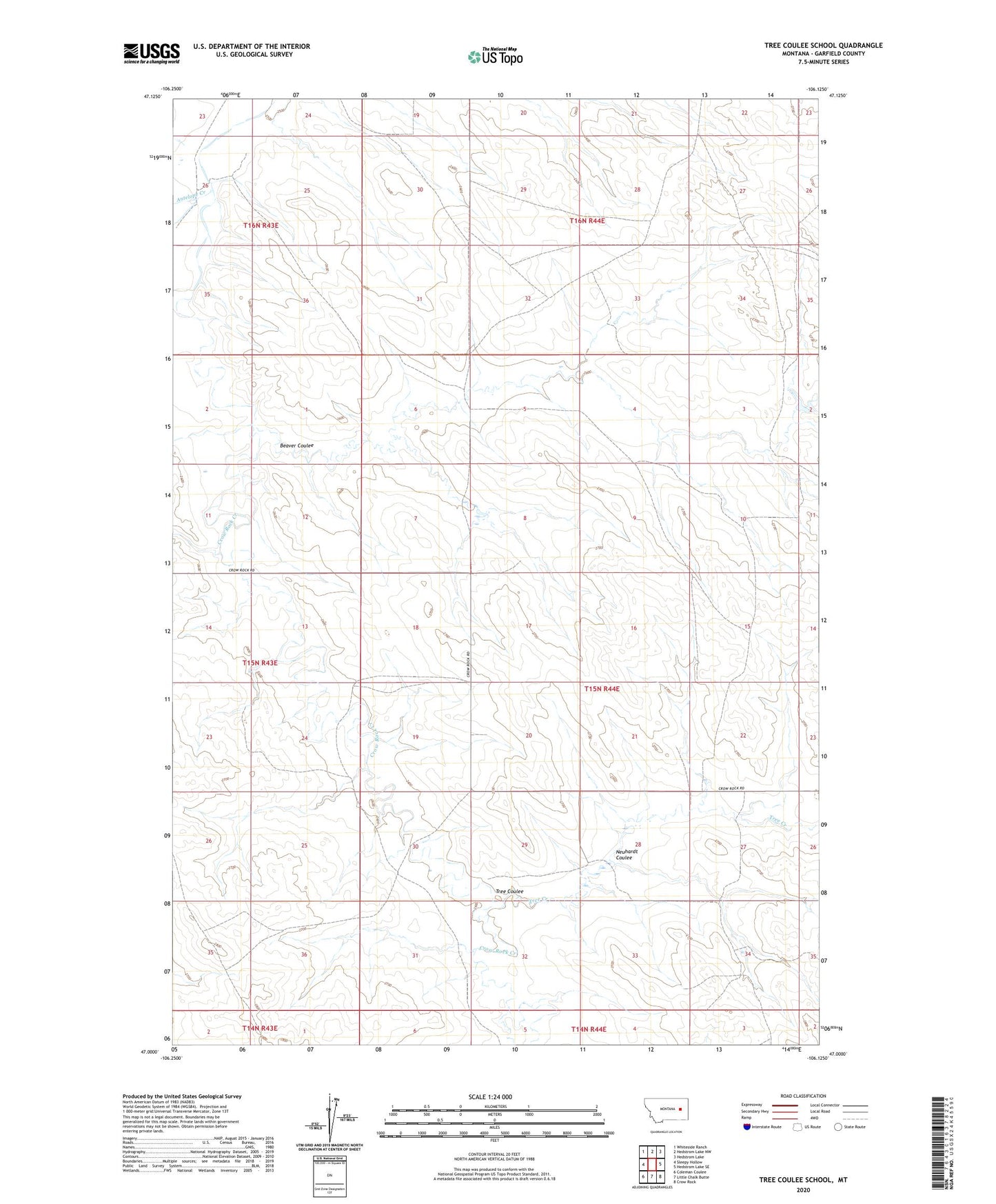 Tree Coulee School Montana US Topo Map Image