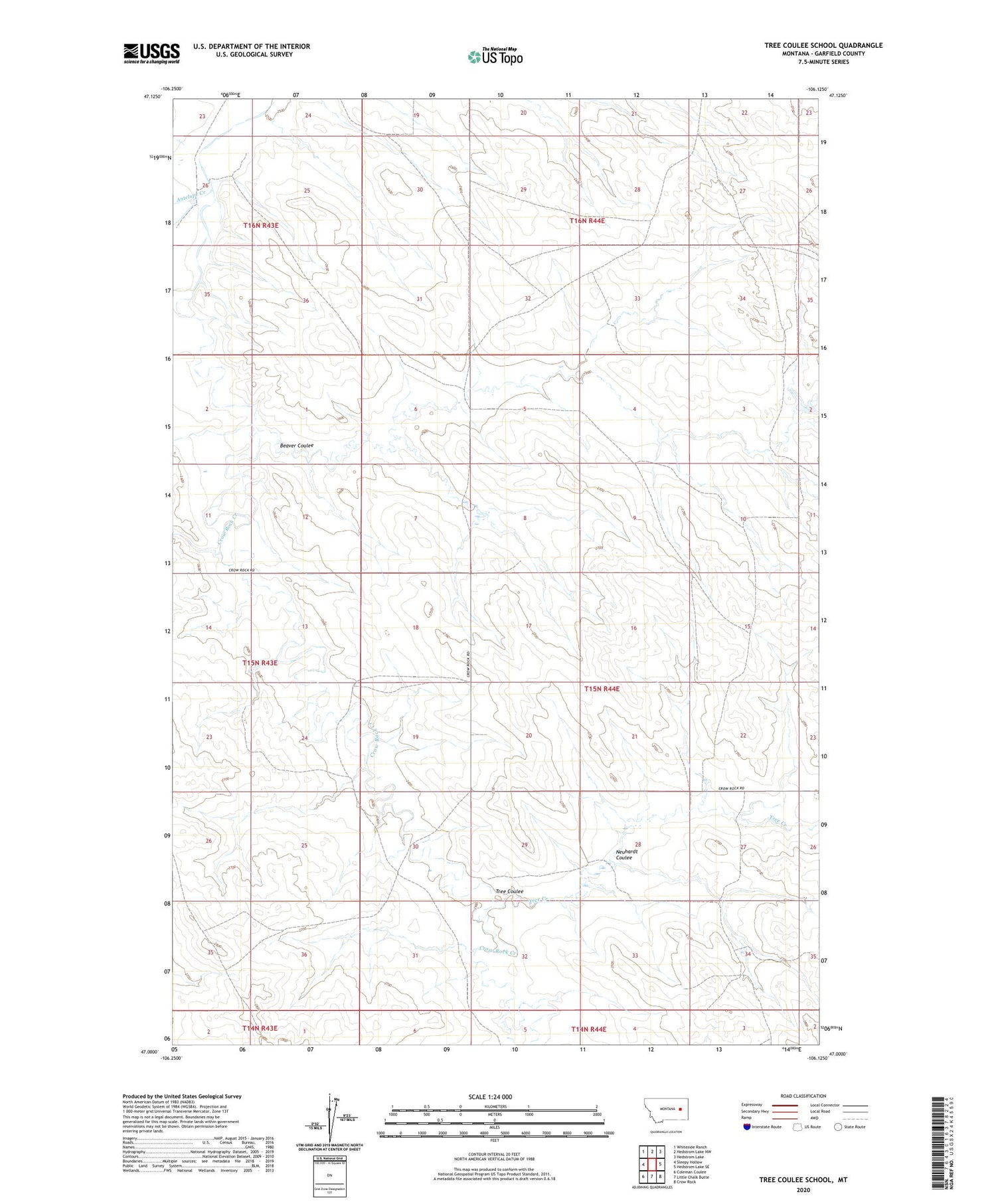 Tree Coulee School Montana US Topo Map Image