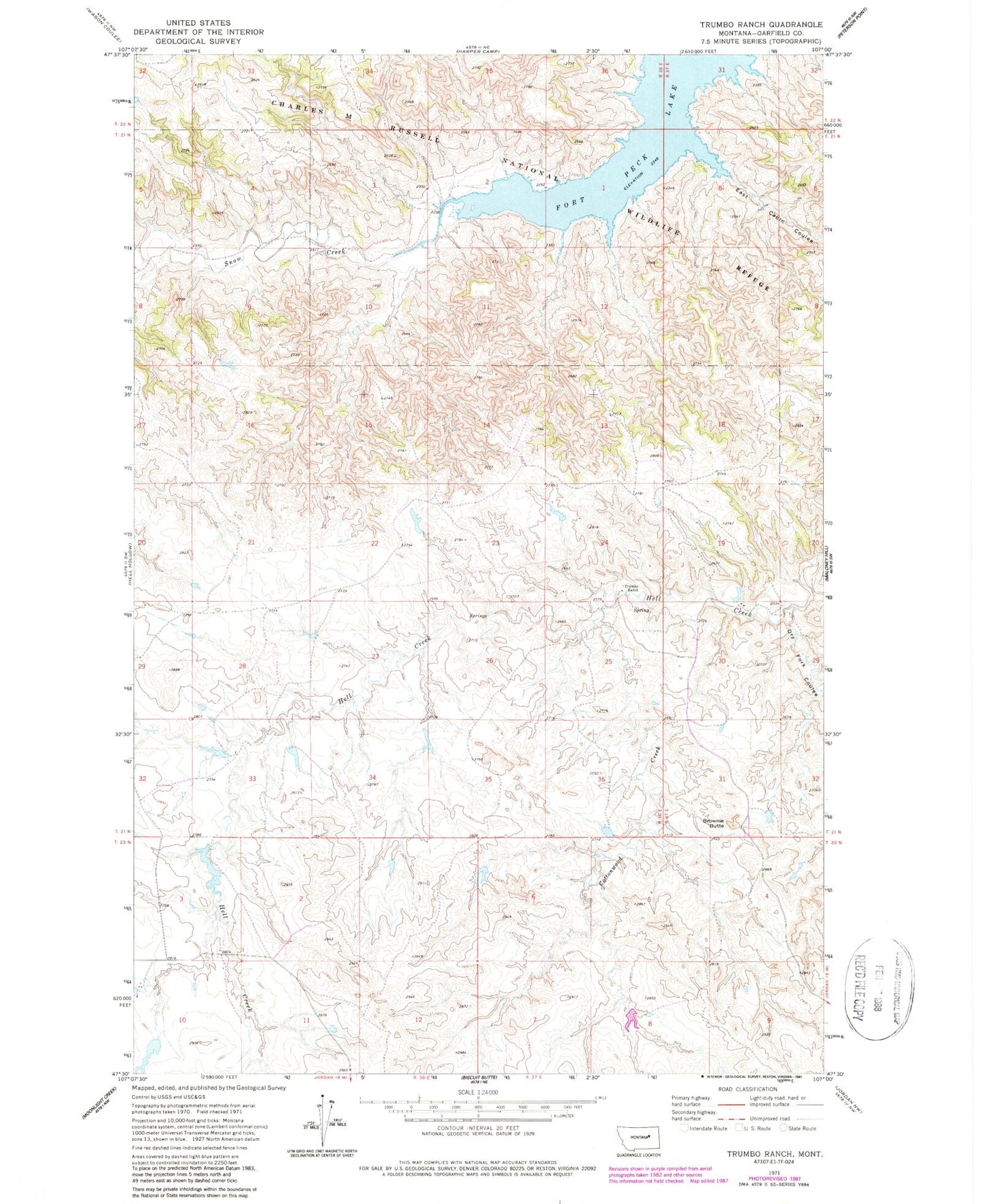 Classic USGS Trumbo Ranch Montana 7.5'x7.5' Topo Map Image