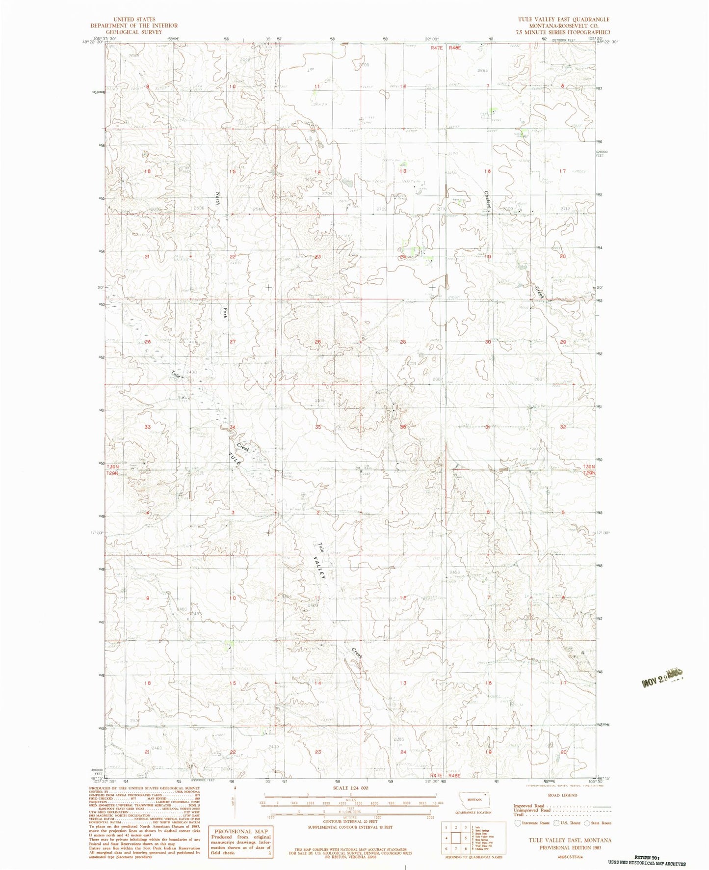 Classic USGS Tule Valley East Montana 7.5'x7.5' Topo Map Image