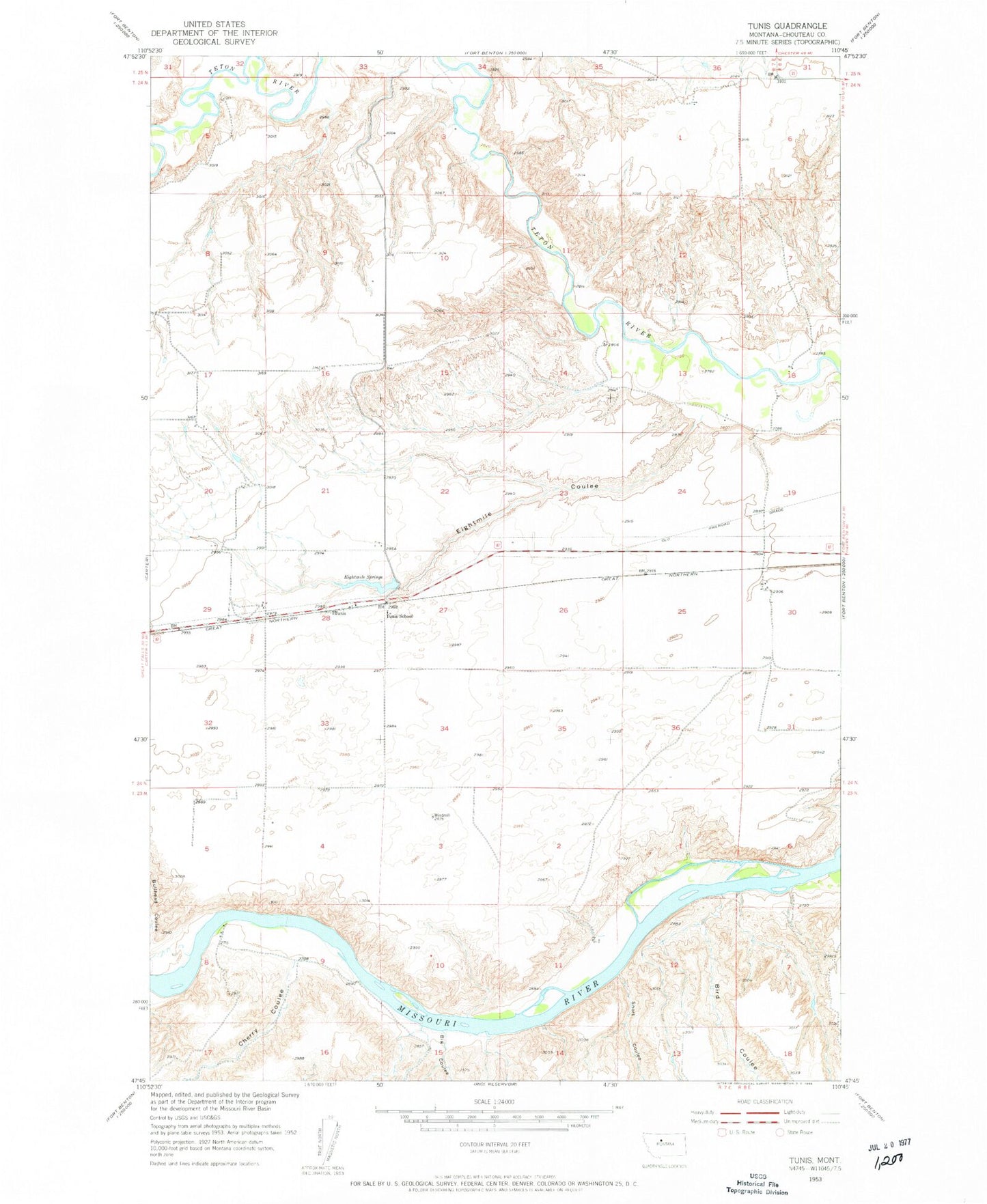 Classic USGS Tunis Montana 7.5'x7.5' Topo Map Image