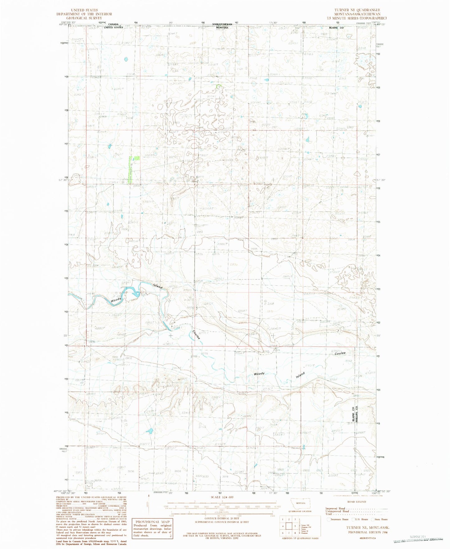 Classic USGS Turner NE Montana 7.5'x7.5' Topo Map Image