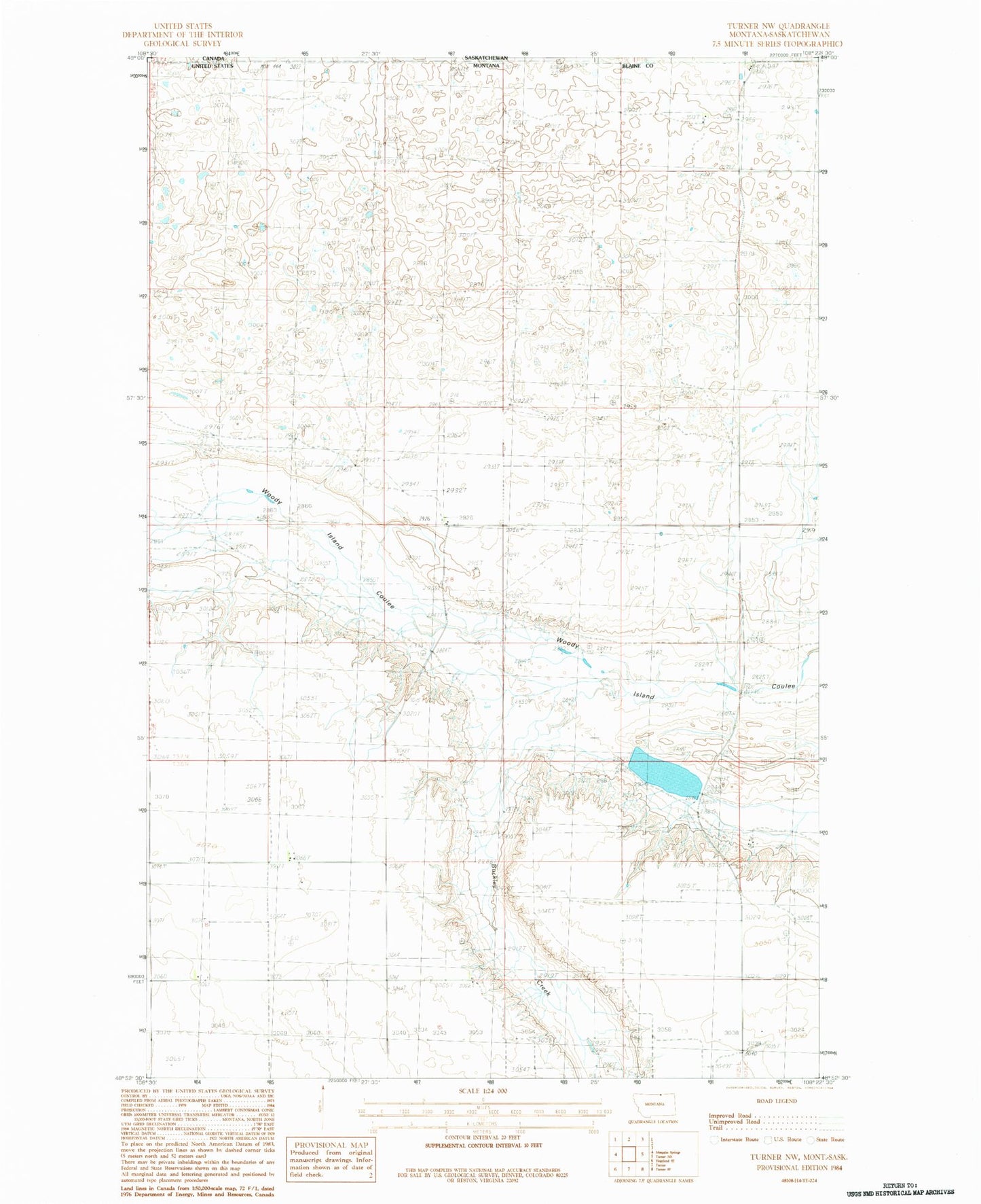 Classic USGS Turner NW Montana 7.5'x7.5' Topo Map Image
