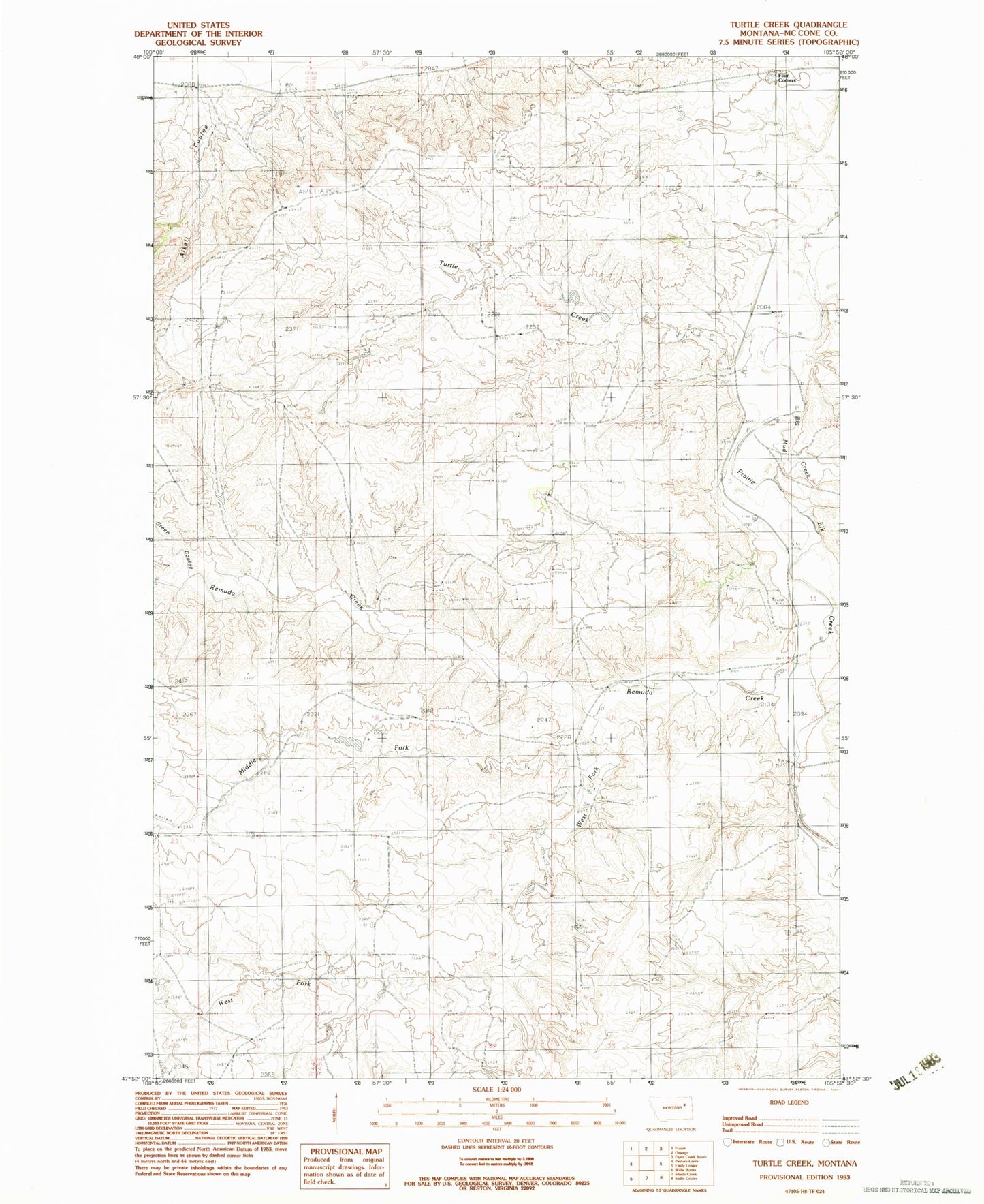 Classic USGS Turtle Creek Montana 7.5'x7.5' Topo Map Image