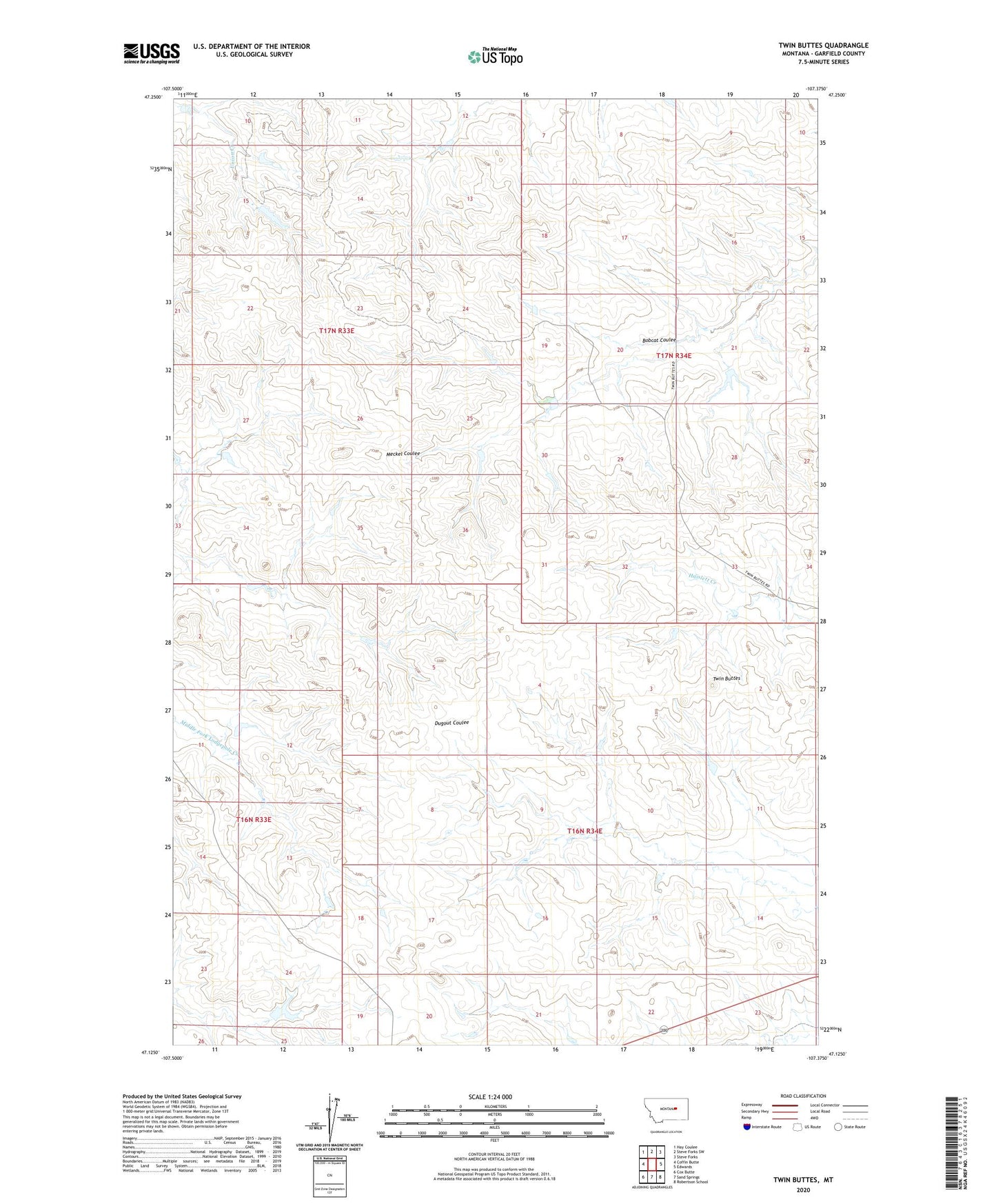 Twin Buttes Montana US Topo Map Image