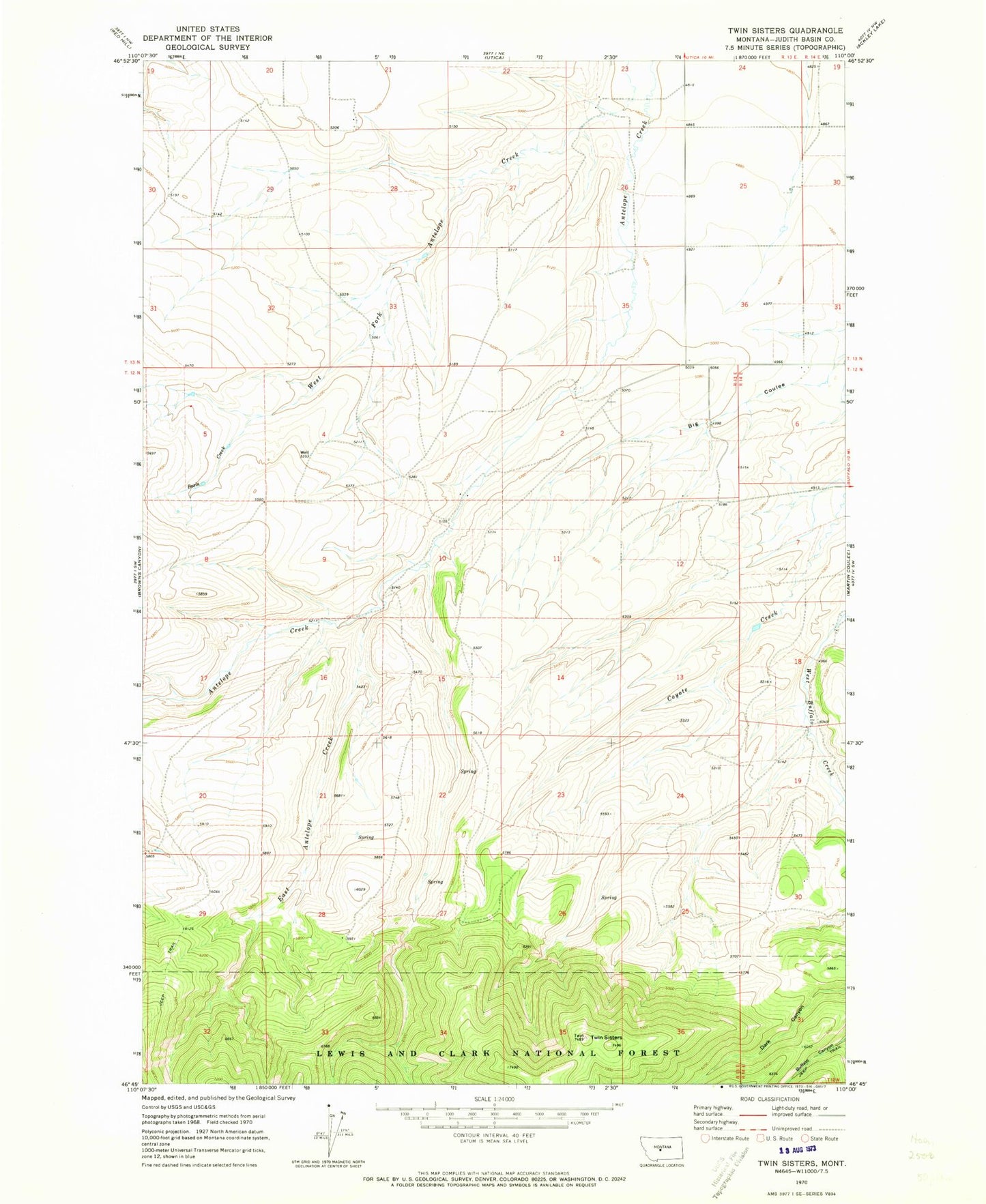 Classic USGS Twin Sisters Montana 7.5'x7.5' Topo Map Image