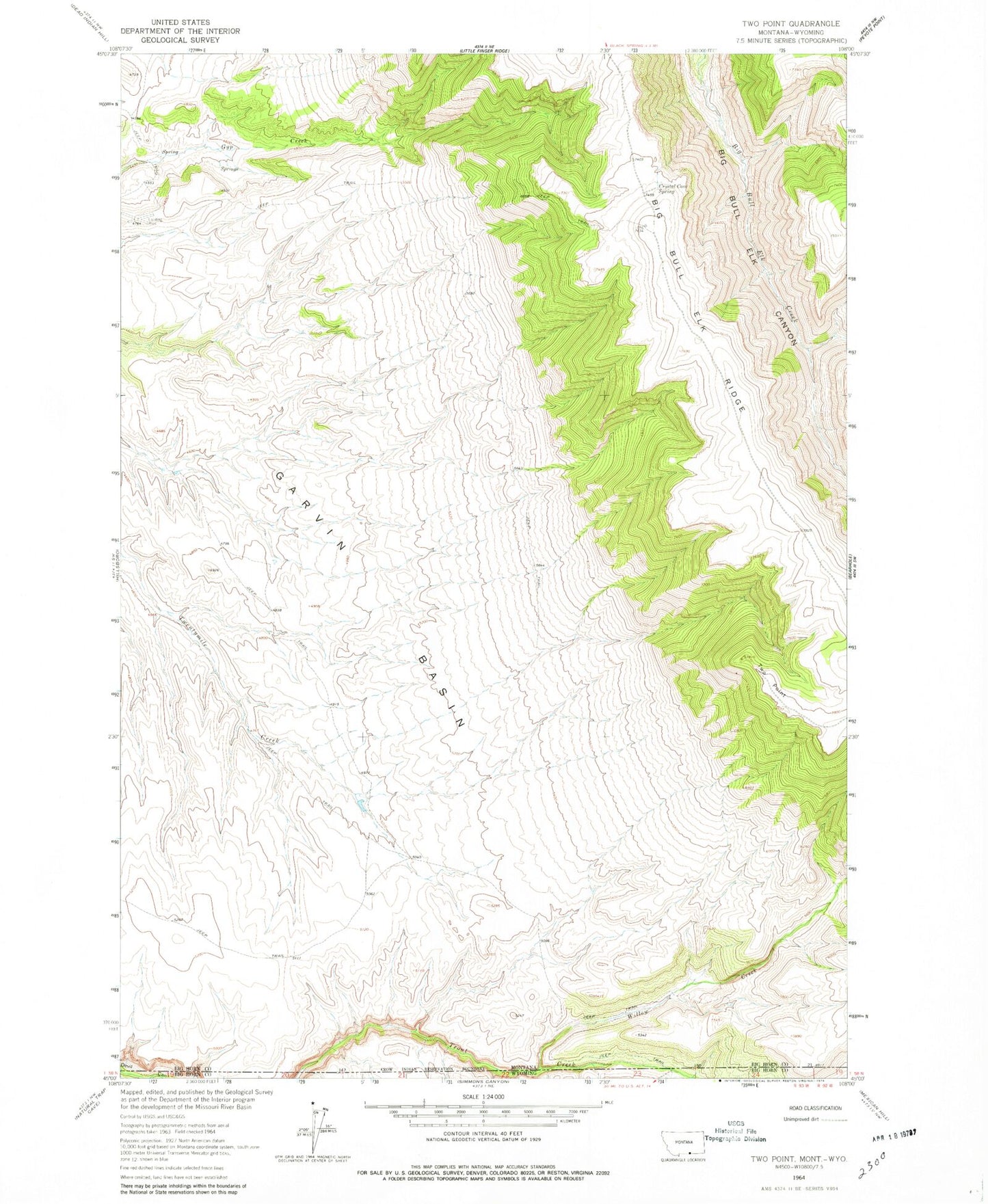 Classic USGS Two Point Montana 7.5'x7.5' Topo Map Image