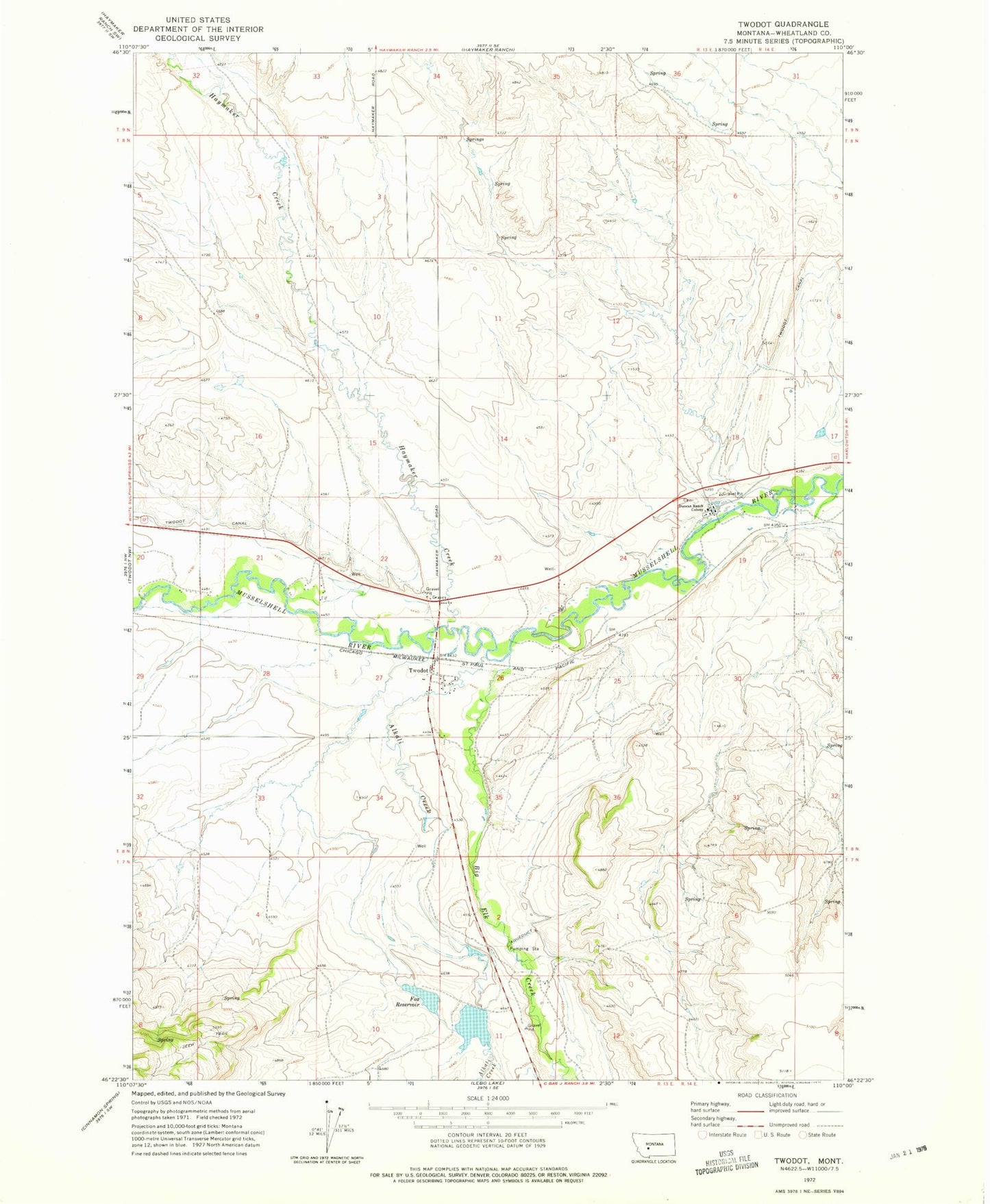 Classic USGS Twodot Montana 7.5'x7.5' Topo Map Image
