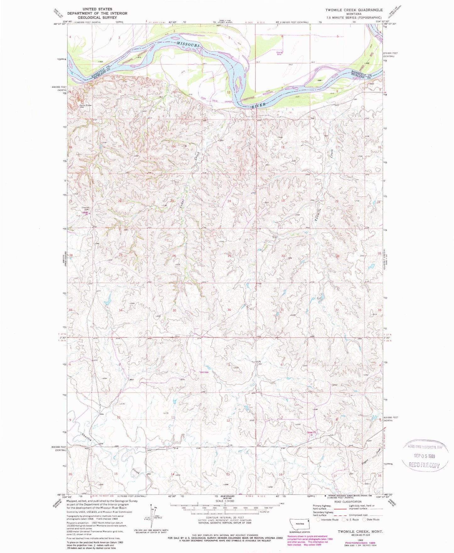 Classic USGS Twomile Creek Montana 7.5'x7.5' Topo Map Image
