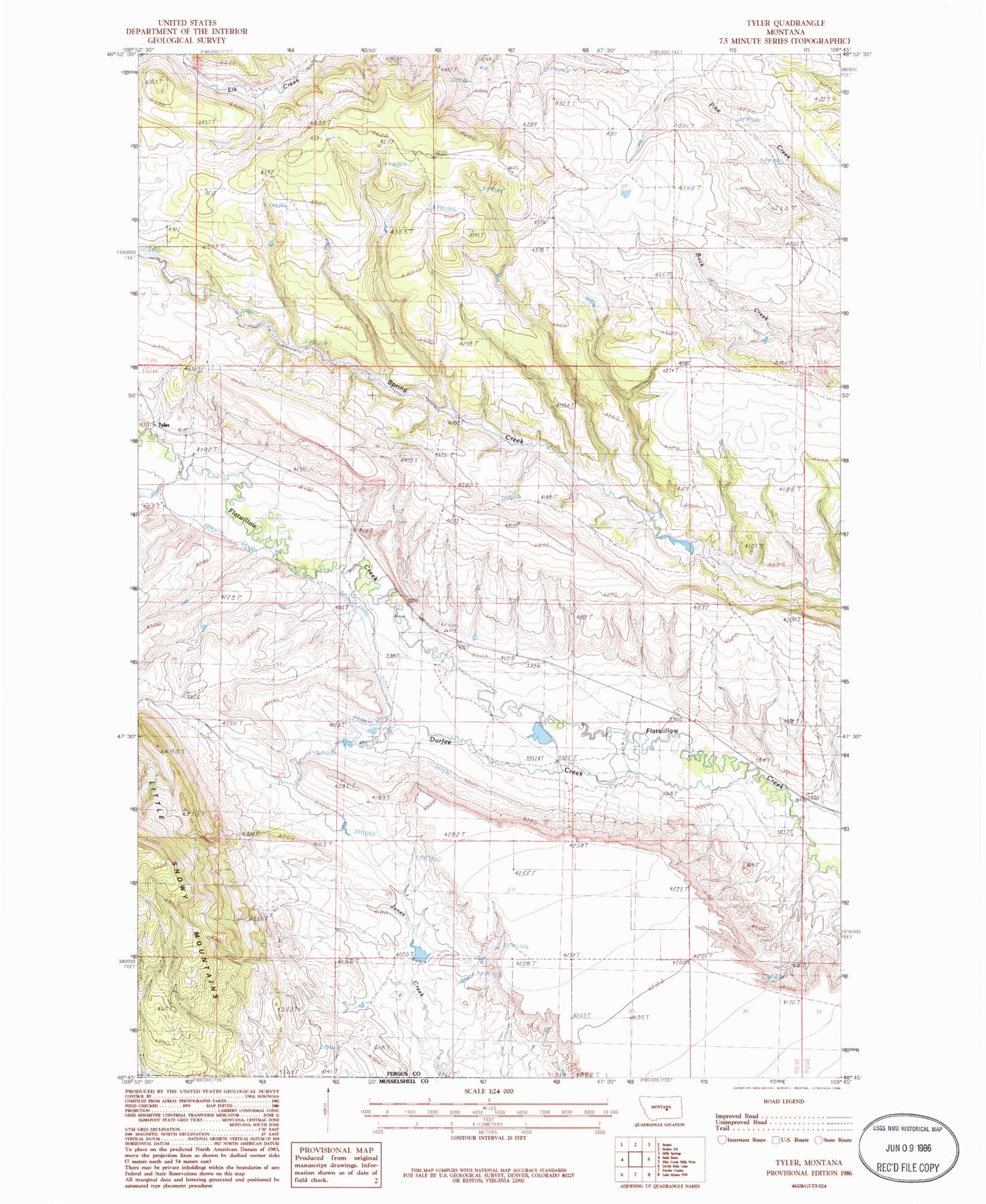 Classic USGS Tyler Montana 7.5'x7.5' Topo Map Image